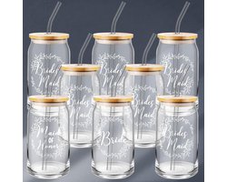 Tanlade 8 stuks bruidsmeisje voorstel geschenken 16oz glazen bekers Maid of Honor Gift Moeder van de Bruid, Moeder van de Bruidegom, Matron of Honor Bruids Douche Geschenken Tumbler Bruiloft Gunsten