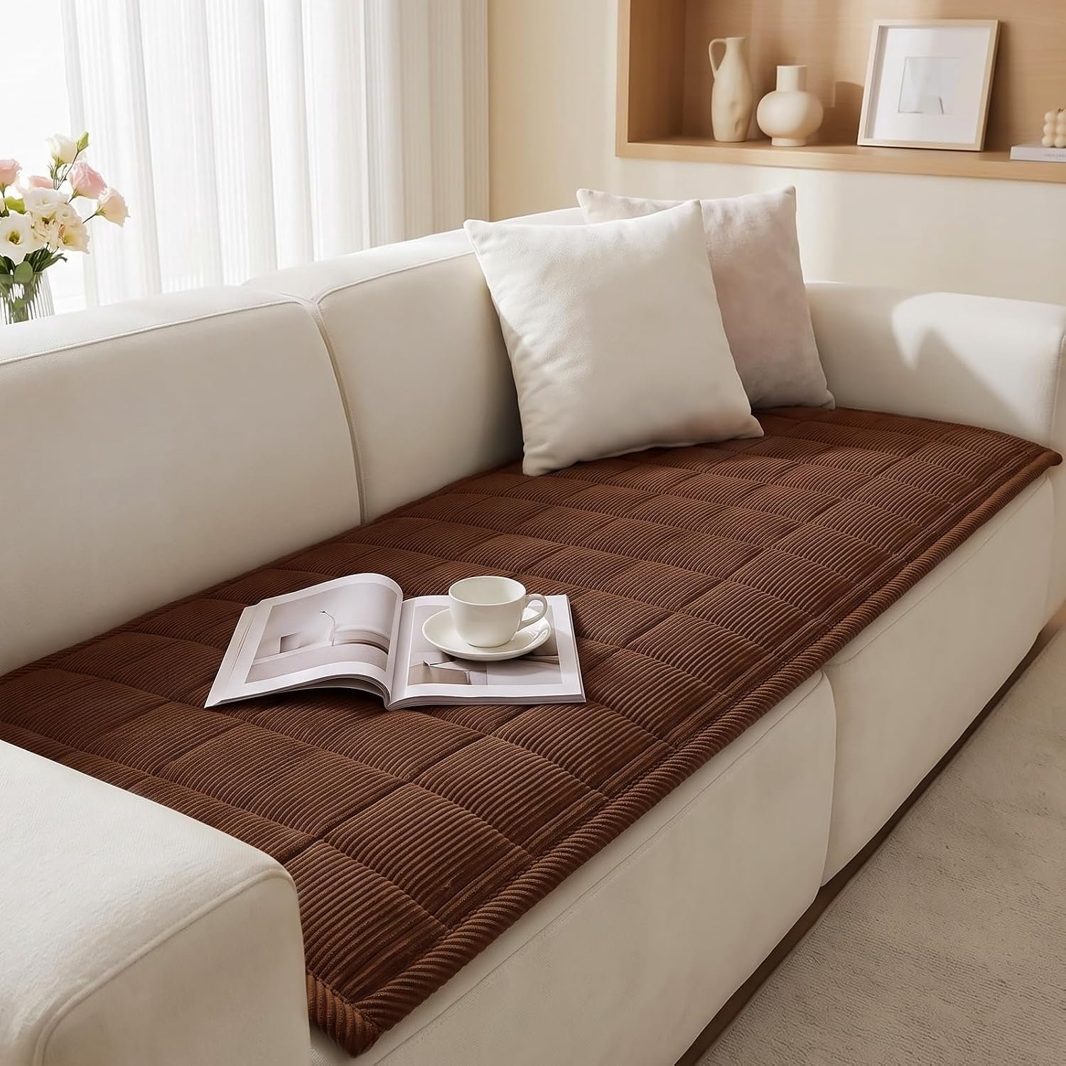 Dikke Antislip Bankovertrek Zacht Corduroy (Bruin, 70 x 150 cm)