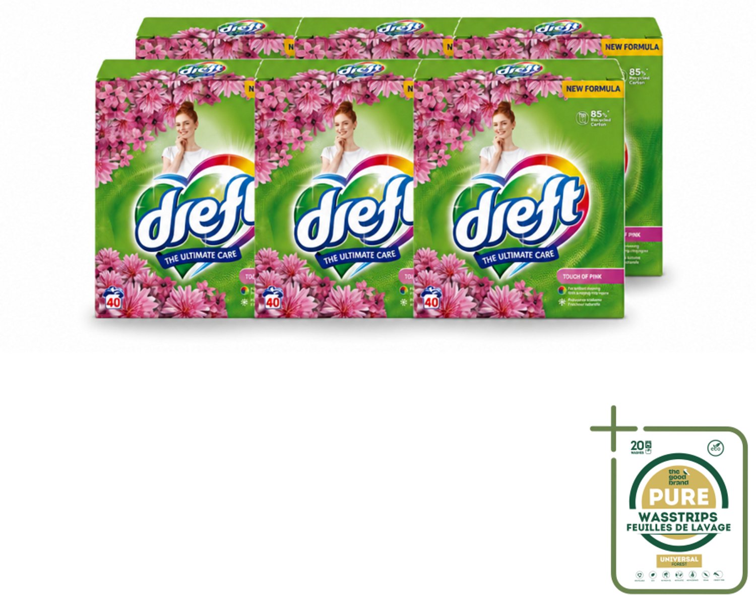 6 x Dreft – Touch Pink – Poeder Wasmiddel – 2,6 kg – 40 wasbeurten - Wasstrips - Wasmiddel Poeder - Frisheid - Kleurbescherming - Anti-kreukwerking - Wasmiddel Voor Gekleurde Was