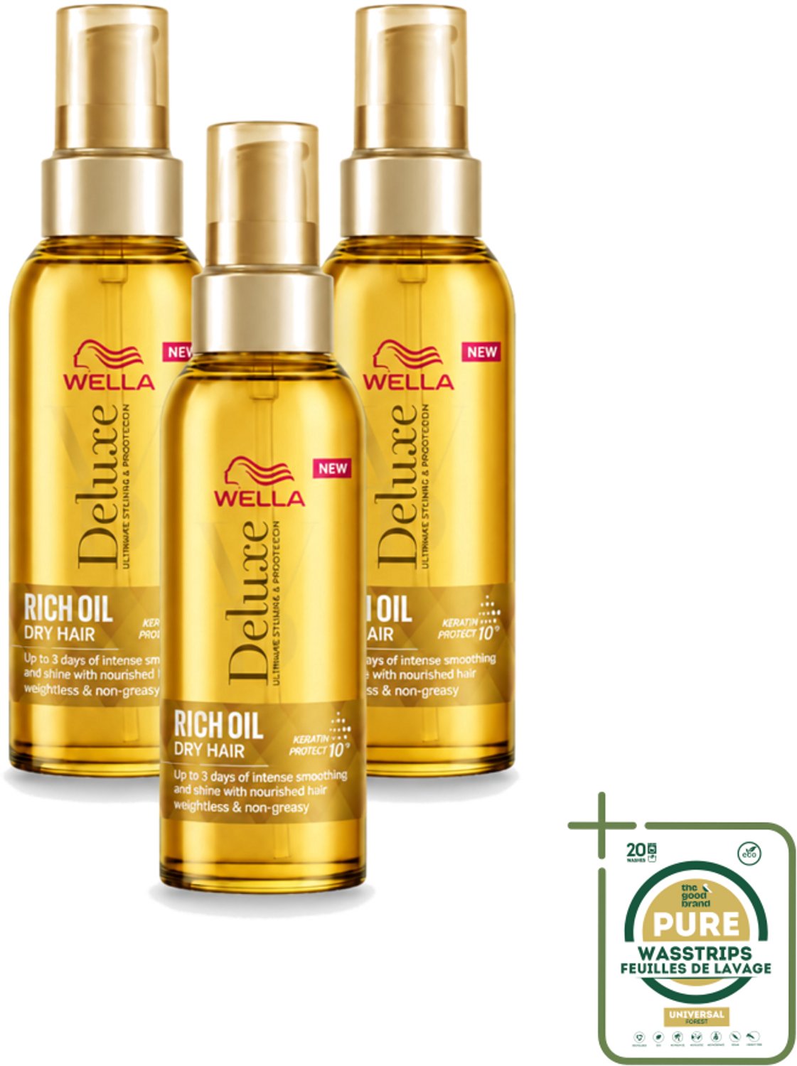 3 x Wella – Deluxe Oil Rich – Haarolie – 100 ml - Wasstrips - Haarolie - Glans - Voeding - Bescherming - Droog Haar