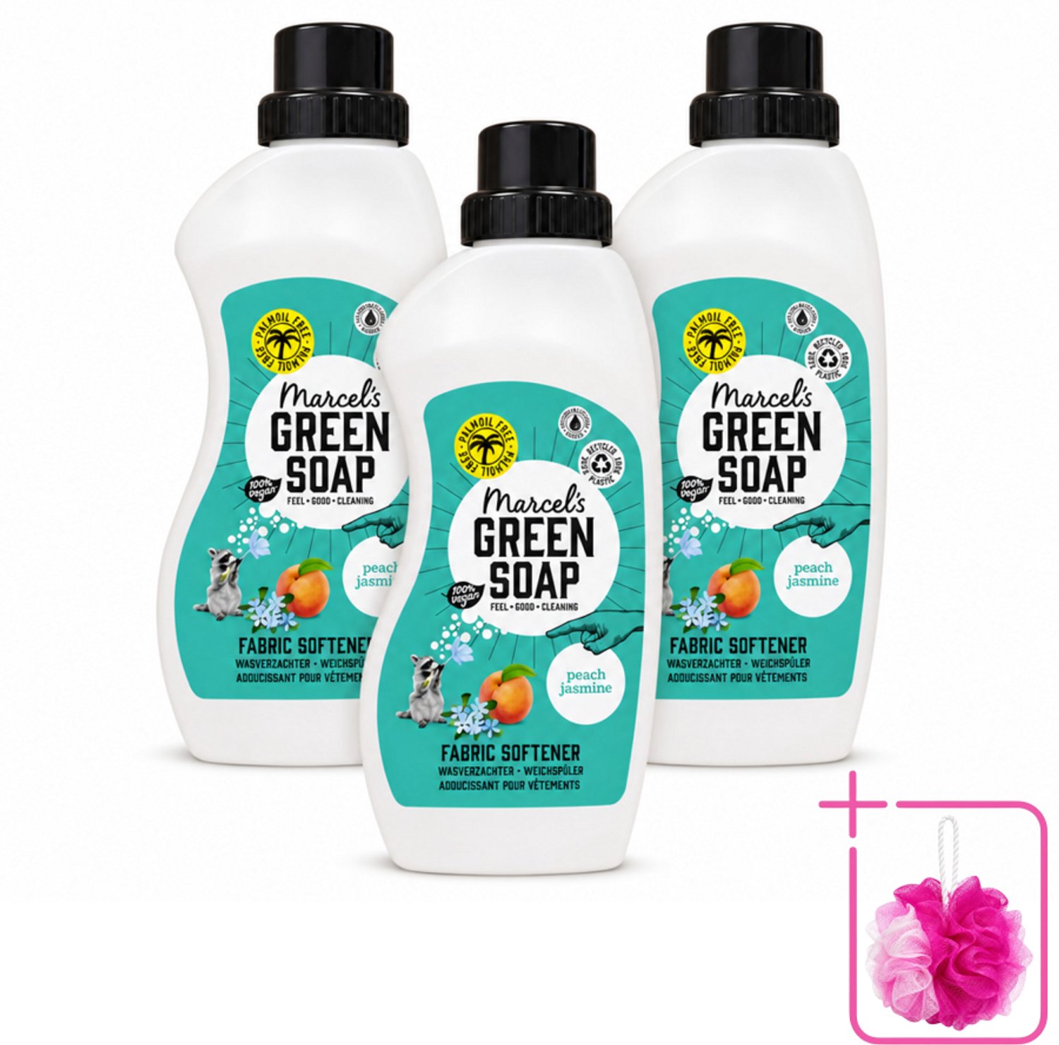 3 x Marcel's Green Soap - Wasverzachter - Perzik & Jasmijn - Zachte frisheid - 30 Wasbeurten - 750 ml - Bulkverpakking - Wasverzachter - Douchemop - Wasmiddel