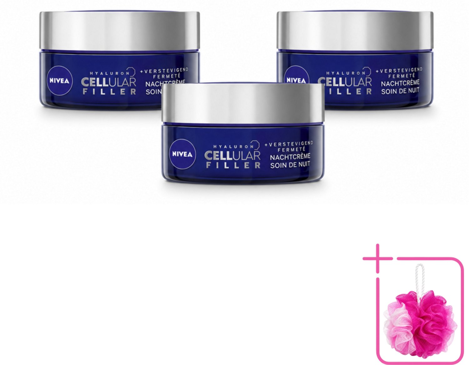 3 x NIVEA - Nachtcrème - CELLular Expert Filler Anti-Veroudering - Voor alle huidtypes - Met Hyaluronzuur & Foliumzuur - Anti-Rimpel & Hydraterend - 50 ml - Bulkverpakking - Anti-aging crème - Nachtcrème