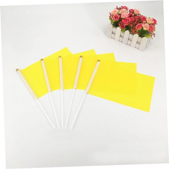 100 Stuks Mini Vierkante Handvlaggen Geel Polyester Lichtgewicht Duurzaam Feestdecoratie voor Vieringen Evenementen Draagbaar — afbeelding 2
