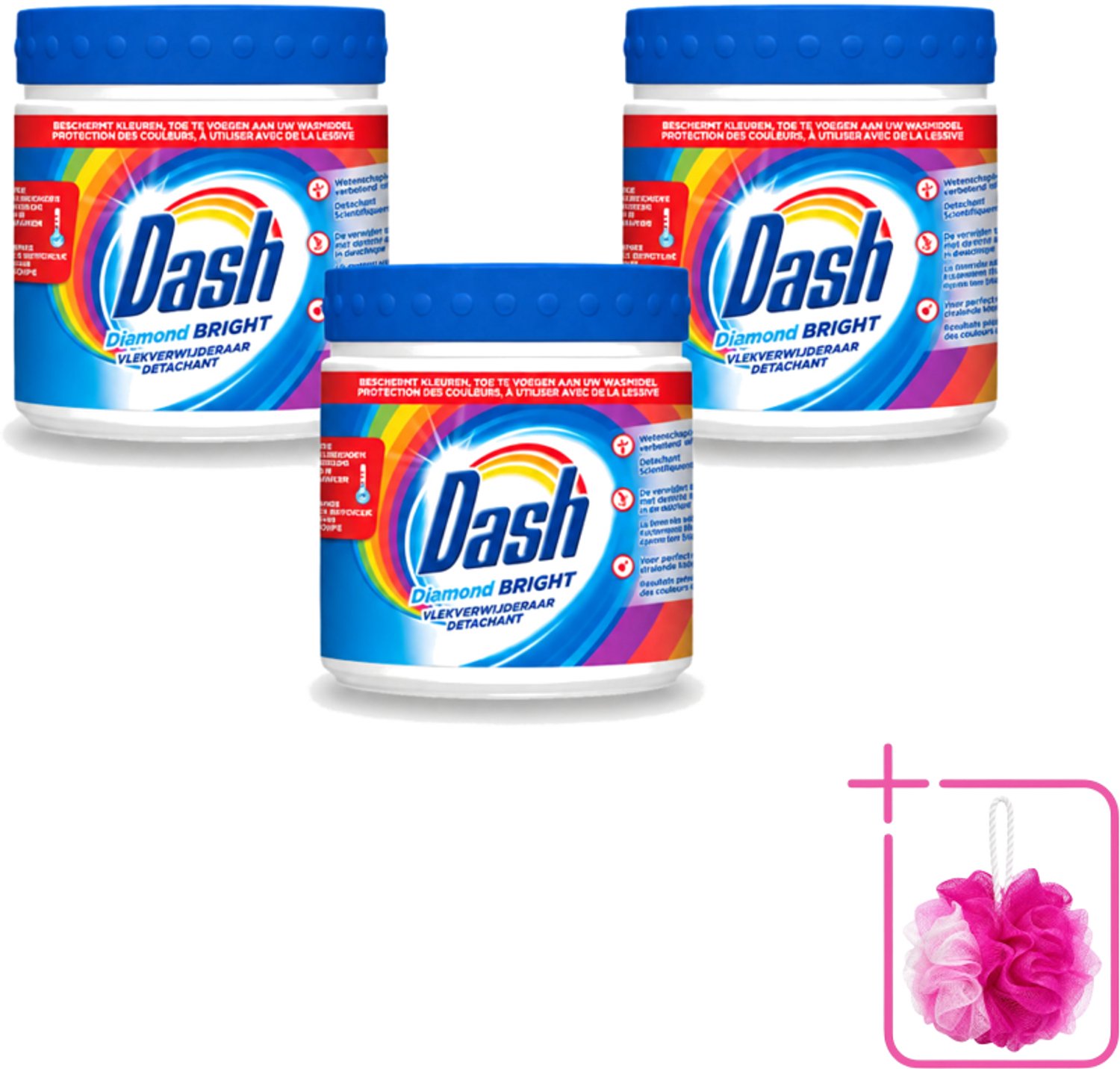 3 x Dash – Vlekverwijderaar – Diamond Bright Kleur – 500 g - Bulkverpakking - Waspoeder - Douchemop - Vlekverwijderaar