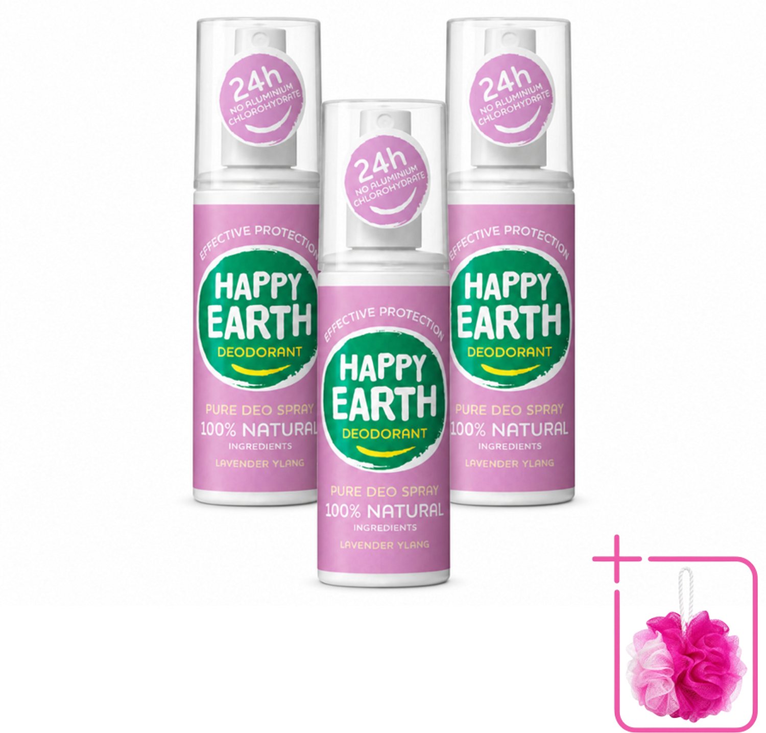 3 x Happy Earth – Deodorant Spray – 100% Natuurlijk Lavender Ylang – 100 ml - Bulkverpakking - Deodorant spray - Natuurlijke deodorant