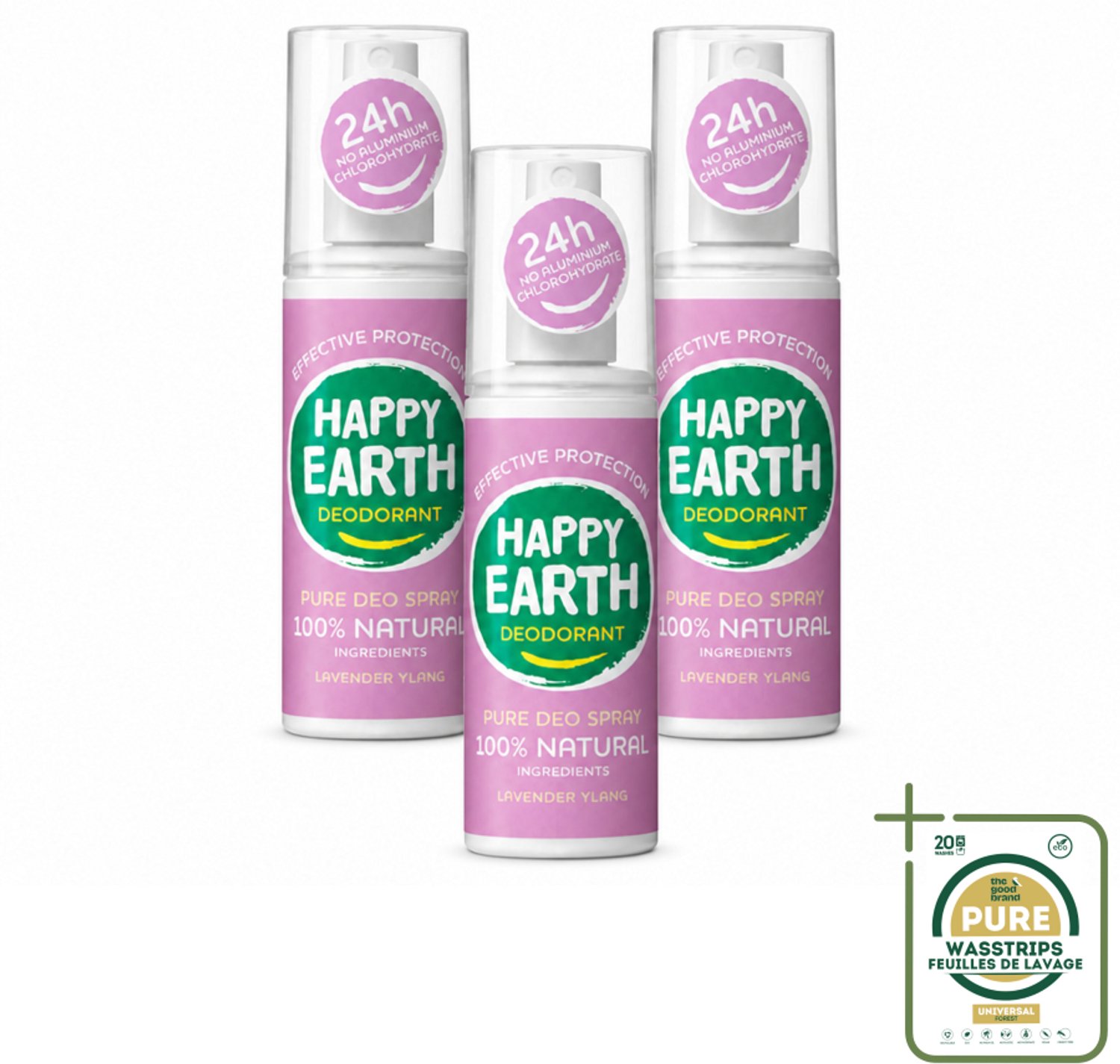 3 x Happy Earth – Deodorant Spray – 100% Natuurlijk Lavender Ylang – 100 ml - Deodorant Spray - Natuurlijke Deodorant - Lavendel Geur - Ylang-ylang Geur - Huidvriendelijk