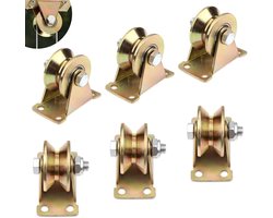 32 mm Pulley Set van 6 Stuks, V-Groove Stalen Rollen voor Touwen, Geschikt voor Schuifdeuren en Kledinglijnen, Draagvermogen tot 200 kg
