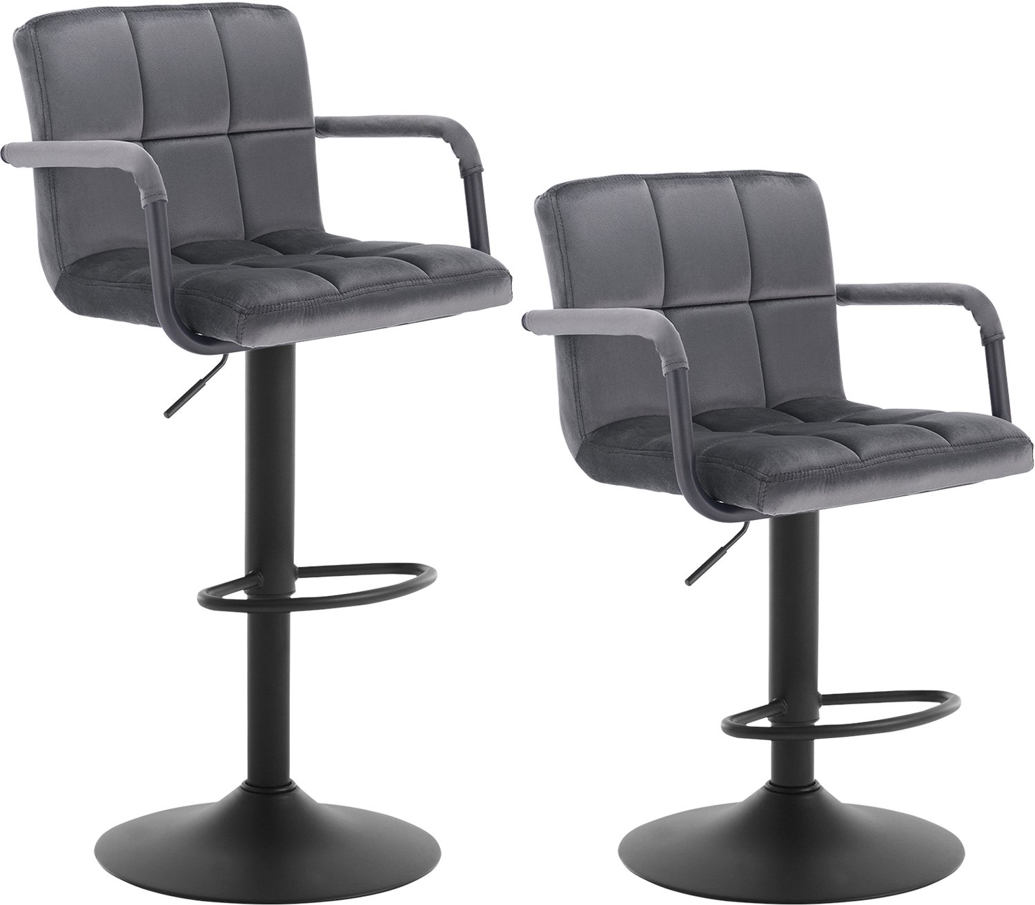 Whoopr® Set van 2 Barkrukken met Armleuningen – In Hoogte Verstelbare Draaibare Barstoelen met Rugleuning & Voetsteun – Gestoffeerde Barkrukken – Grijs