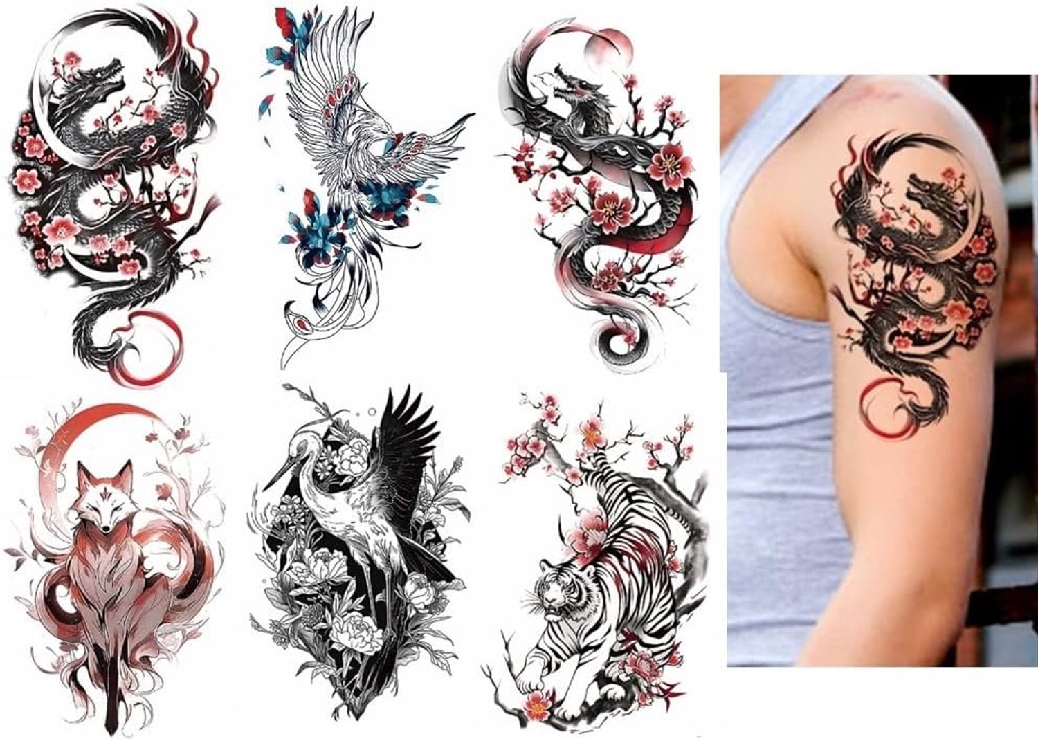 Tijdelijke Phoenix Tattoo Vos Tattoo Tijger Draak Dieren Tattoos Fake Tattoos JAP6