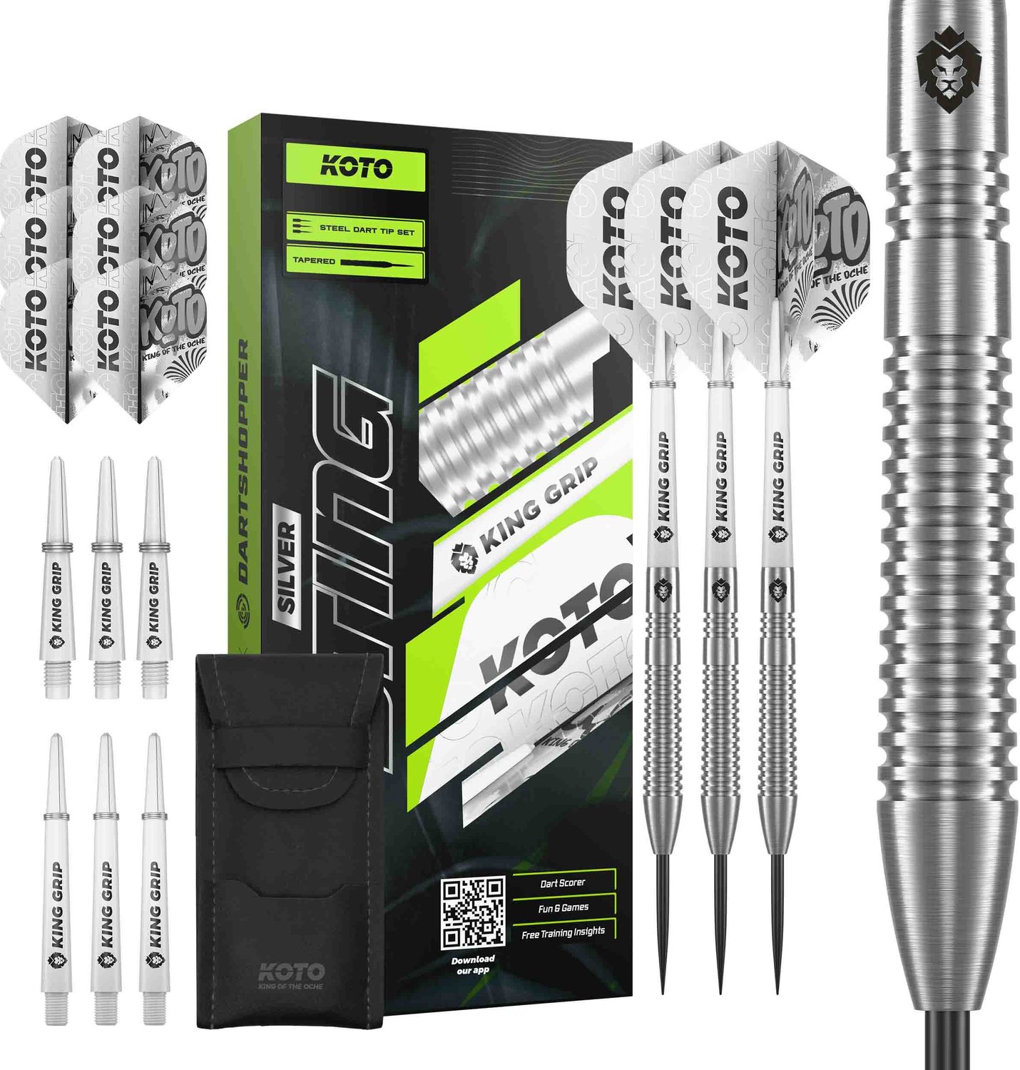 KOTO - Sting Silver Tapered - 90% Tungsten - Dartpijlen - 22 Gram - Zilver - Steeldarts
