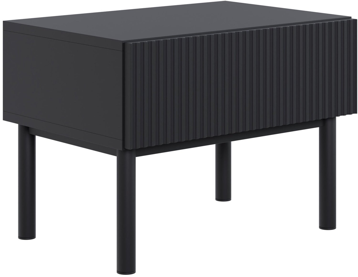 Selsey Veldio New – Nachtkastje met groefstructuur en lade, Zwart, 50 cm