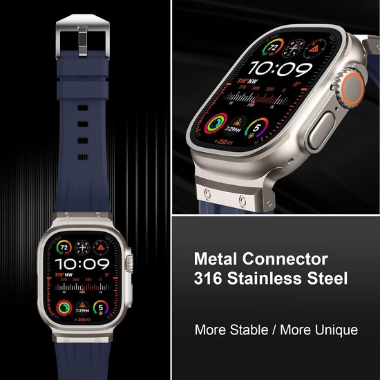 Tasikar Sportband compatibel met Apple Watch Ultra Band 49 mm 45 mm 44 mm 42 mm, heren roestvrij staal metalen siliconen vervangende band voor iWatch Ultra 2 Ultra Series 9 8 7 6 5 4 3 2 1 SE — afbeelding 3