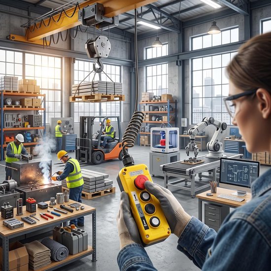 lyrlody T-2M Crane Hoist Control, Kraantakelbediening IP68 Vlamvertragende PC-drukknop met Noodstop, voor Kranen, Takels, Machines — afbeelding 2