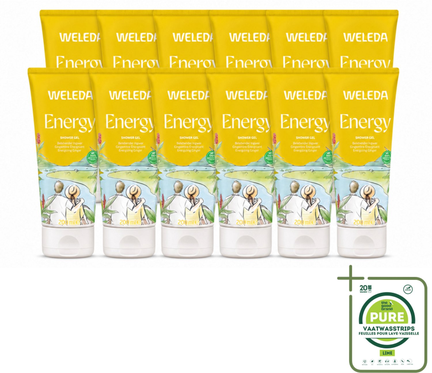 12 x WELEDA - Douchegel Aroma Shower Energy - 200 ml - Grootverpakking - Vaatwasstrips - Energie - Energieboost - Natuurlijke Douchegel - Aromatherapie - Frisheid