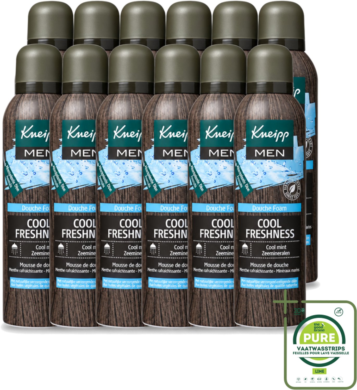 12 x Kneipp - Douche schuim - Men Cool Freshness - Frisse geur - 200 ml - Grootverpakking - Vaatwasstrips - Douche Foam - Munt Geur - Natuurlijke Schuim - Huid Verzorging - Frisse Geur