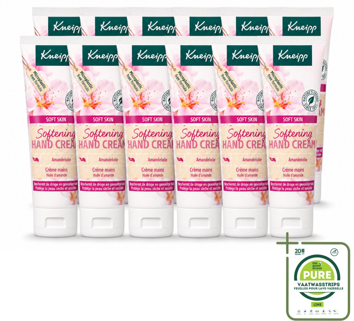 12 x Kneipp - Handcrème - Soft Skin - Amandelbloesem - 75 ml - Grootverpakking - Vaatwasstrips - Handcrème - Droge Handen - Gevoelige Handen - Natuurlijke Handcrème - Amandelolie