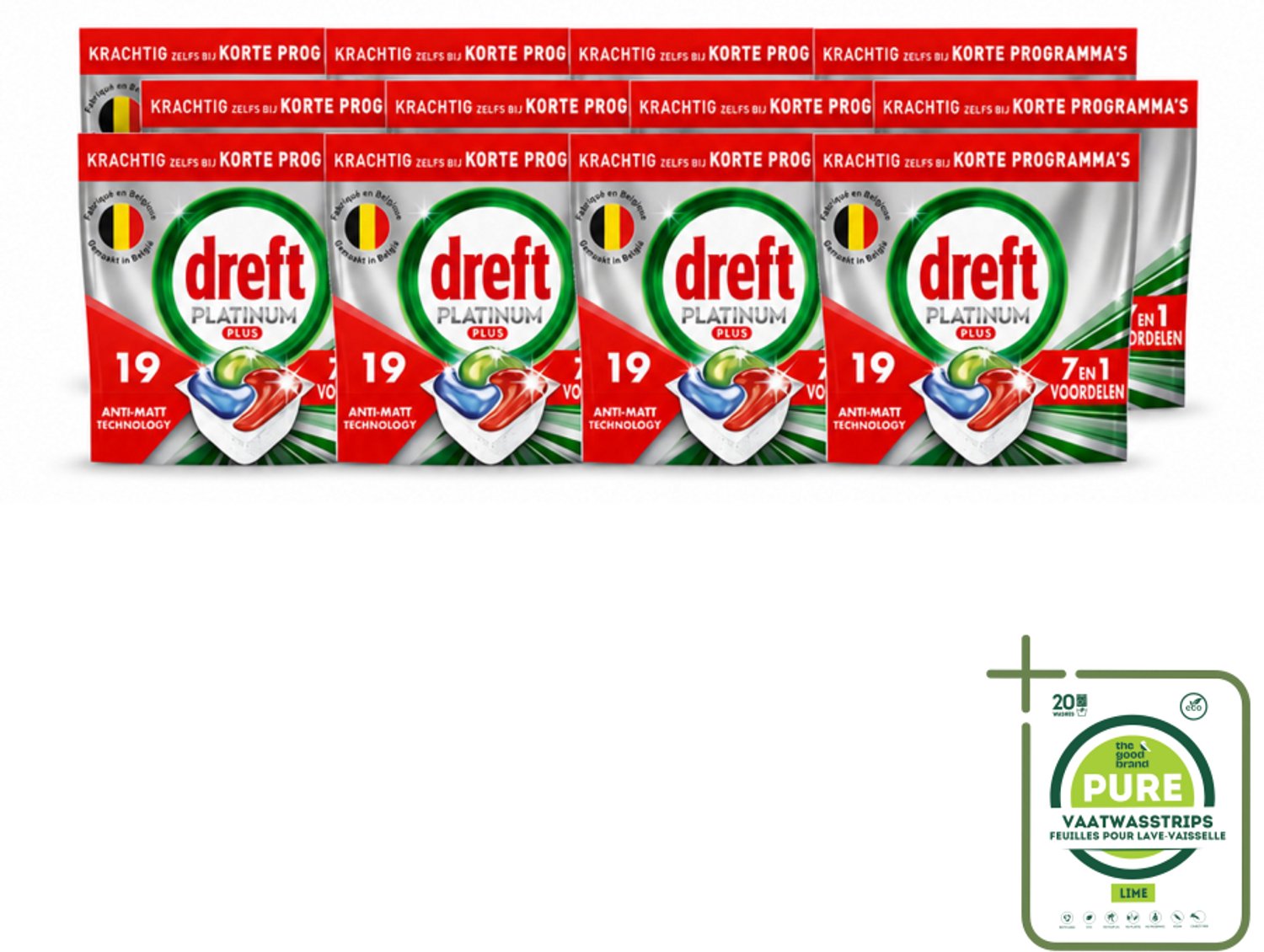 12 x Dreft - Vaatwastabletten - Platinum Plus All-in-One - Krachtige reiniging - 19 Tabletten - Grootverpakking - Vaatwassen - Glans Herstellen - Vaat Reinigen - Vaatwasser - Vaatwasmiddel