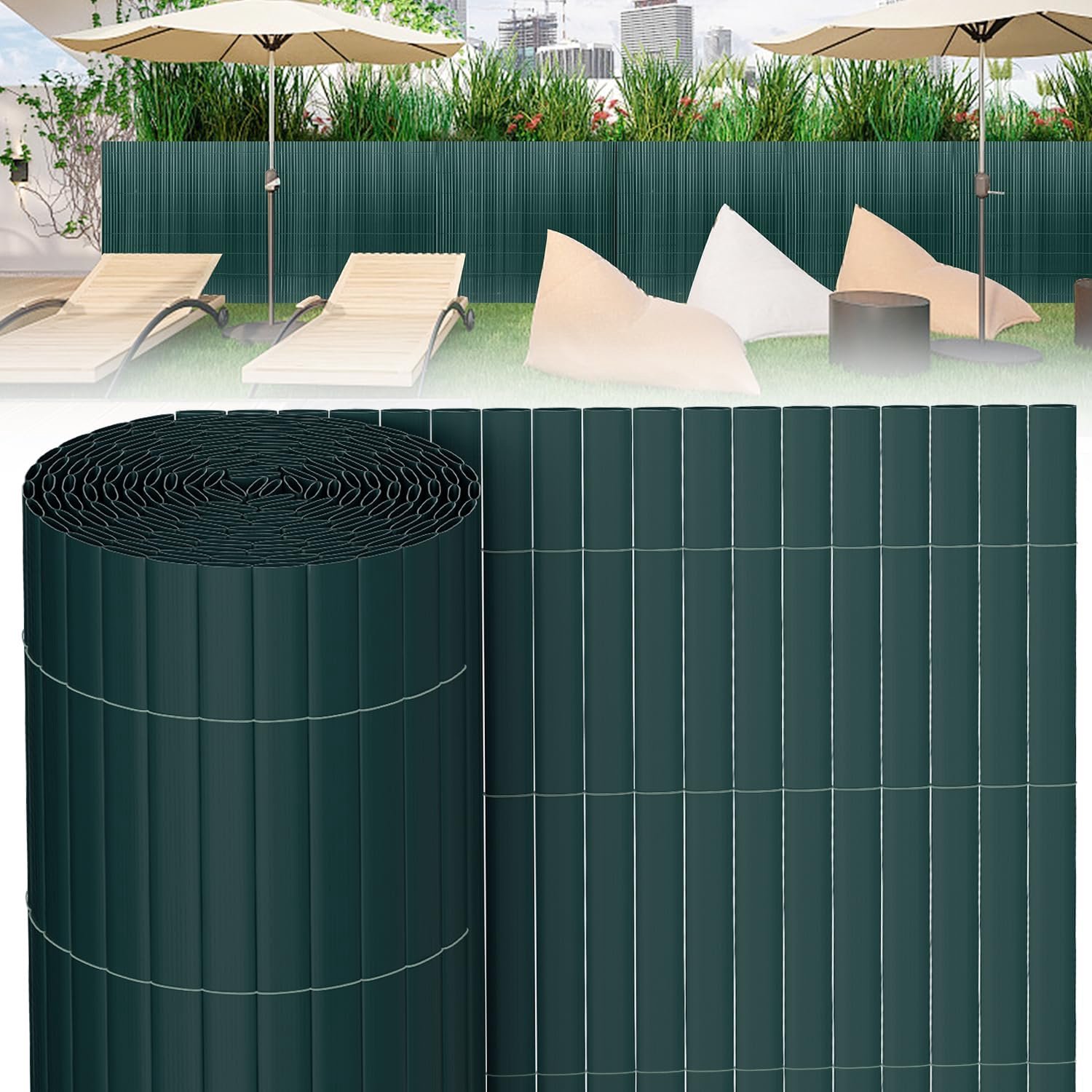 Pvc-inkijkbescherming met kabelbinders, windscherm, uv-bestendig, privacyscherm, stabiel terras, omheining, balkonscherm, tuinhek, 90 x 600 cm, groen