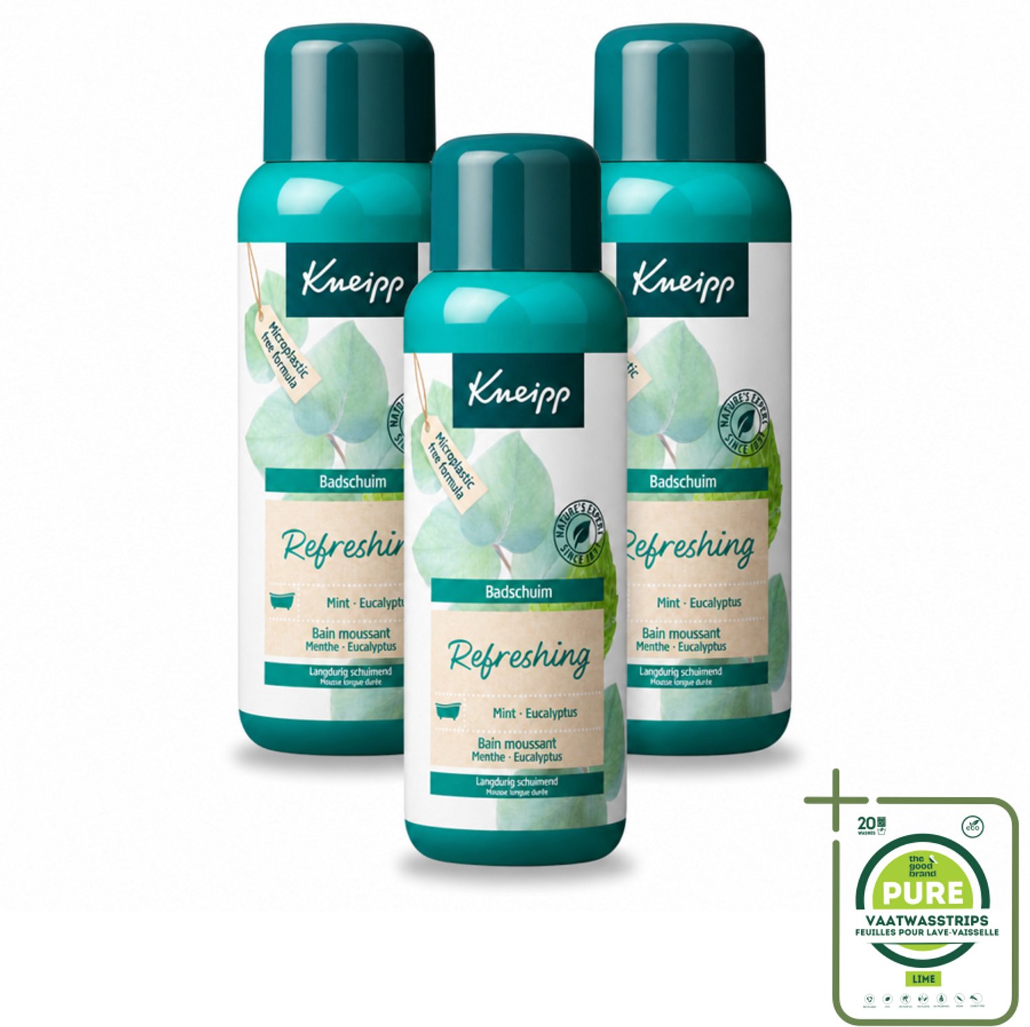 3 x Kneipp - Badschuim - Mint Eucalyptus - Verfrissend - 400 ml - Grootverpakking - Vaatwasstrips - Badshuim Mint Eucalyptus - Verfrissend Bad - Natuurlijke Energie - Ontspannend Bad - Schuimbad