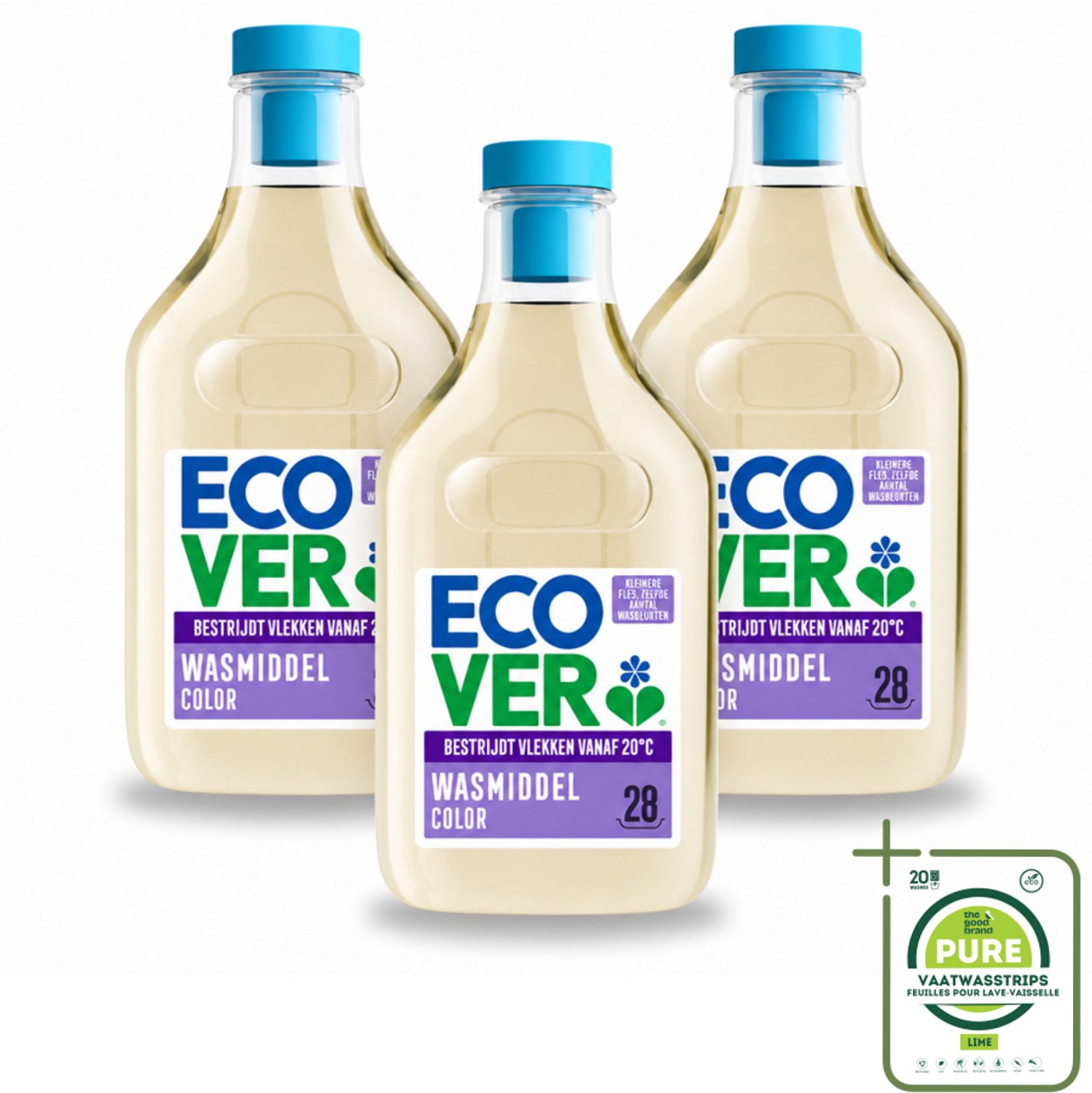 3 x Ecover - Vloeibaar wasmiddel - Color - Appelbloesem & Freesia - 1 liter - 28 wasbeurten - Grootverpakking - Vaatwasstrips - Wasmiddel Kleur - Natuurlijk Wasmiddel - Biologisch Afbreekbaar - Kleuroverdracht Voorkomen - Vlekken Verwijderen