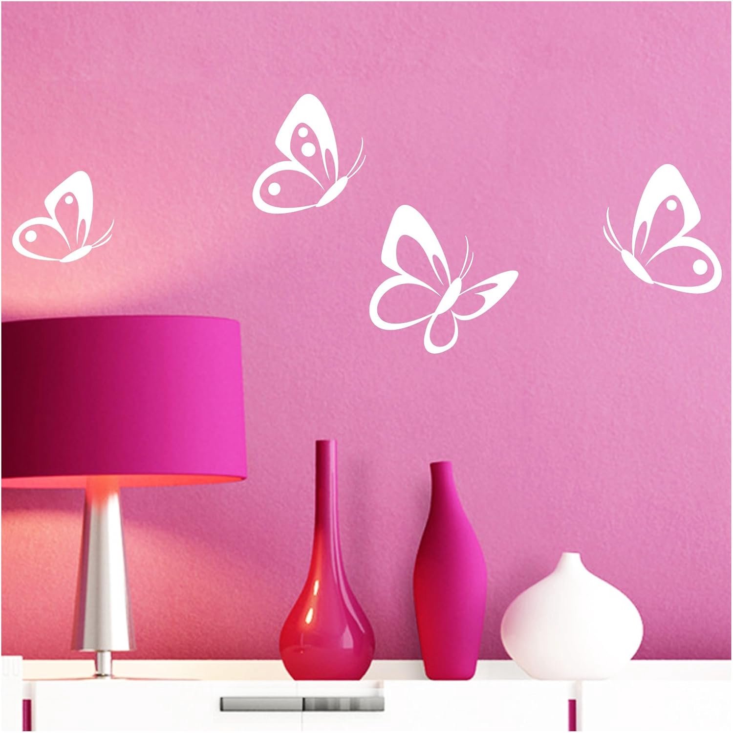 Grandora Muursticker set van 4 vlinders I wit 8-10 cm I Baby kinderkamer zelfklevende muursticker muursticker sticker W697