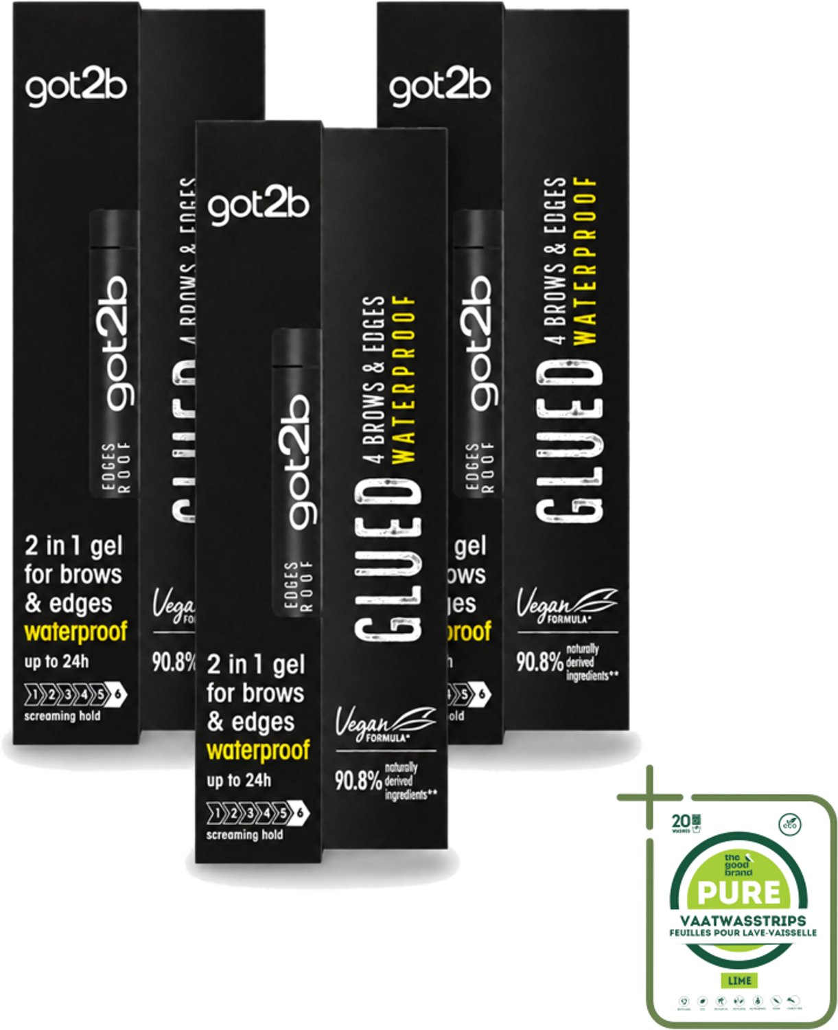 3 x Got2B - Wenkbrauwgel - 4 Brows & Edges Waterproof Transparant - 16 ml - Grootverpakking - Vaatwasstrips - Wenkbrauwen Stylen - Haarranden Stylen - Waterdichte Gel - Strakke Brows - Babyhaartjes