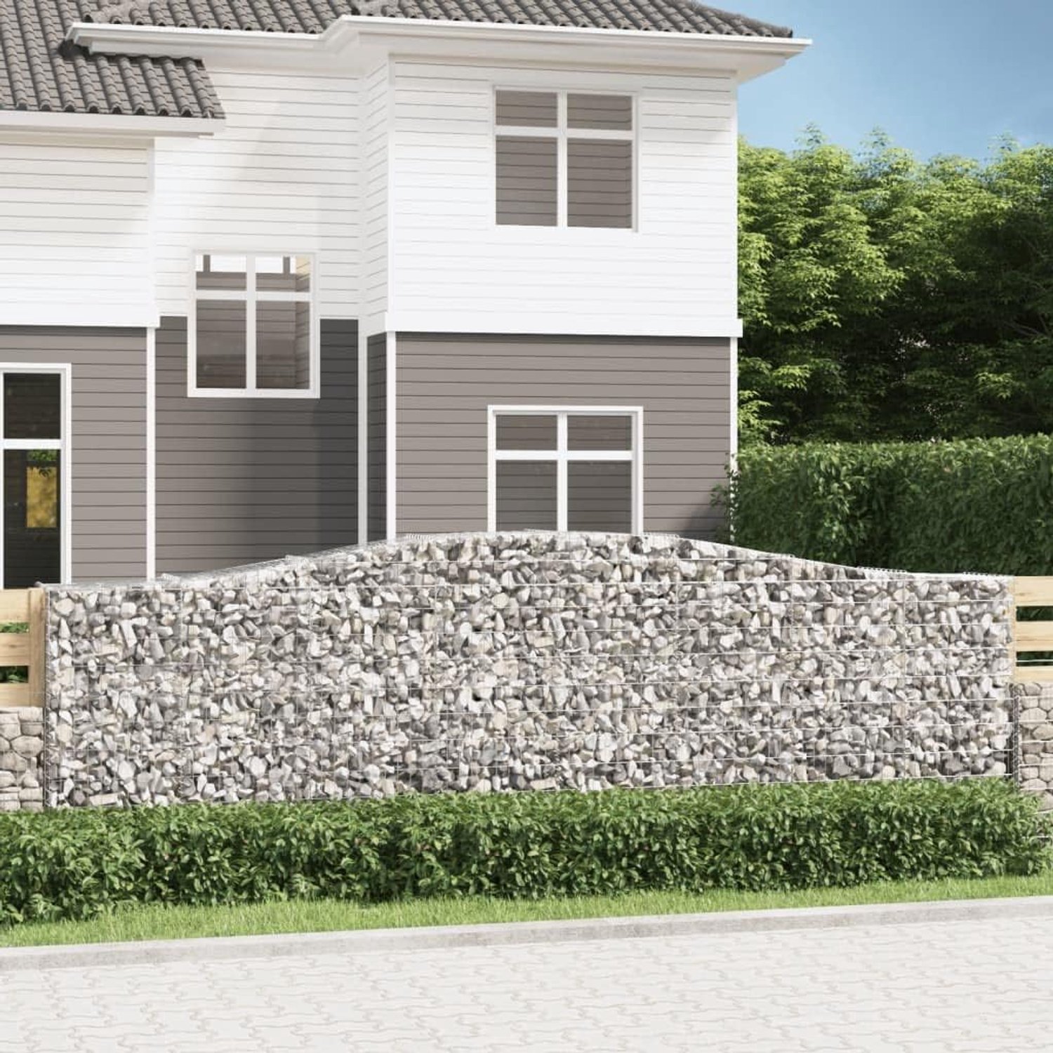 Schanskorven met boog, 2 stuks, 400 x 50 x 120/140 cm, verzinkt ijzer voor tuinbarrière en inkijkbescherming