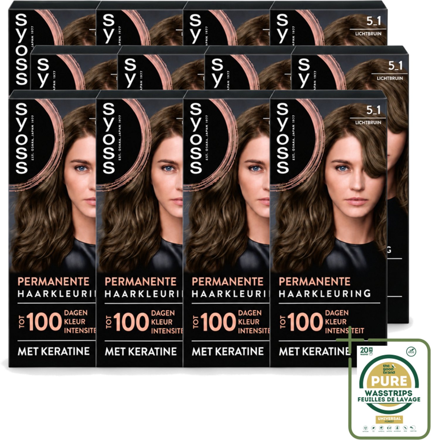 12 x SYOSS - Permanent Coloration 5-1 - Haarverf - Permanente Haarkleuring - Lichtbruin - Grijsdekking - Wasstrips - Haarkleuring - Permanente Haarkleuring - Grijsdekking - Keratine - Haarverf
