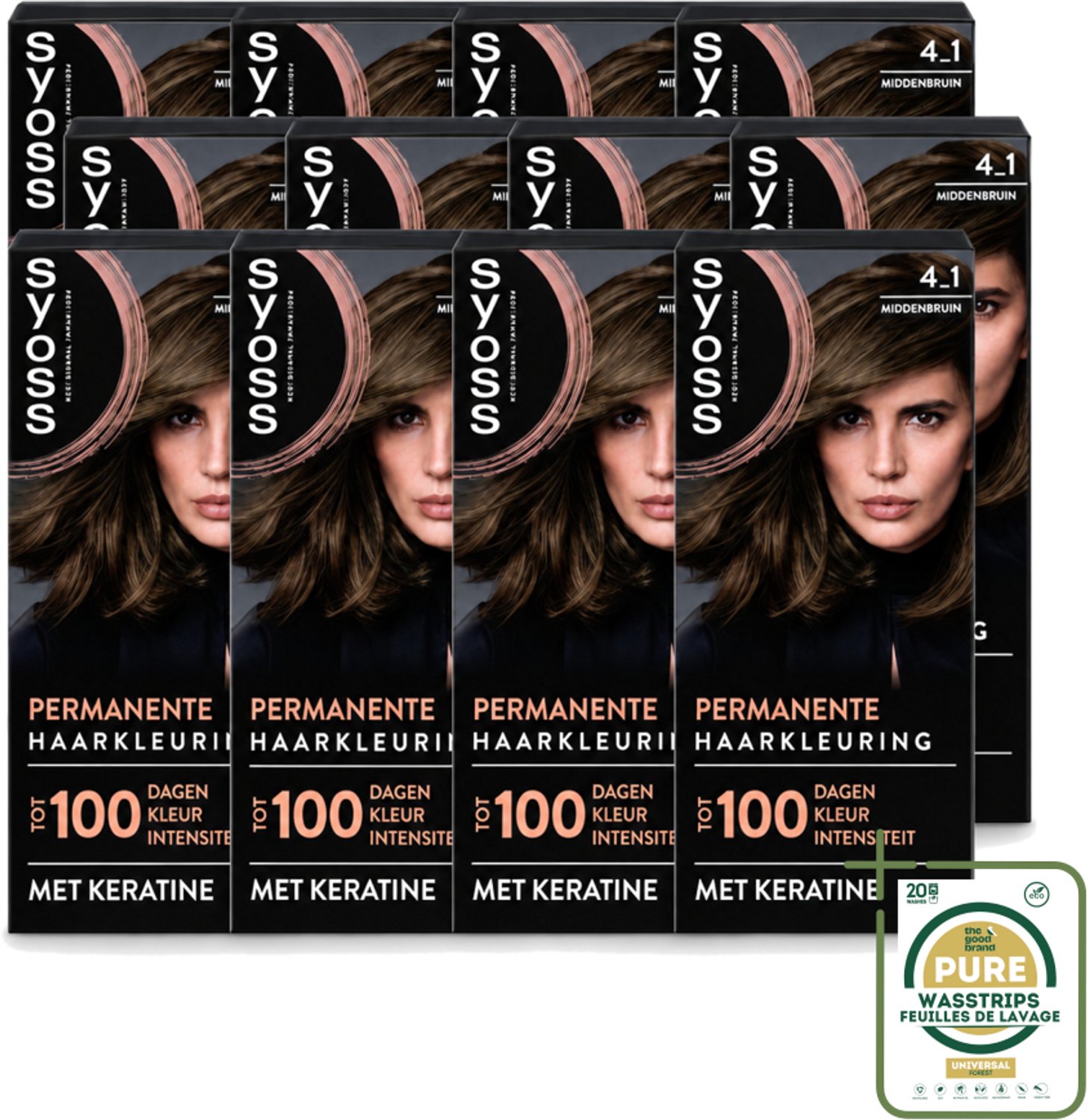 12 x SYOSS - Coloration 4-1 Middenbruin - Haarverf - Grijsdekking - Vermindert Haarbreuk - Wasstrips - Haarverf - Permanent Haarkleuren - Grijsdekking - Haarverf 4-1 - Haarverf Middenbruin