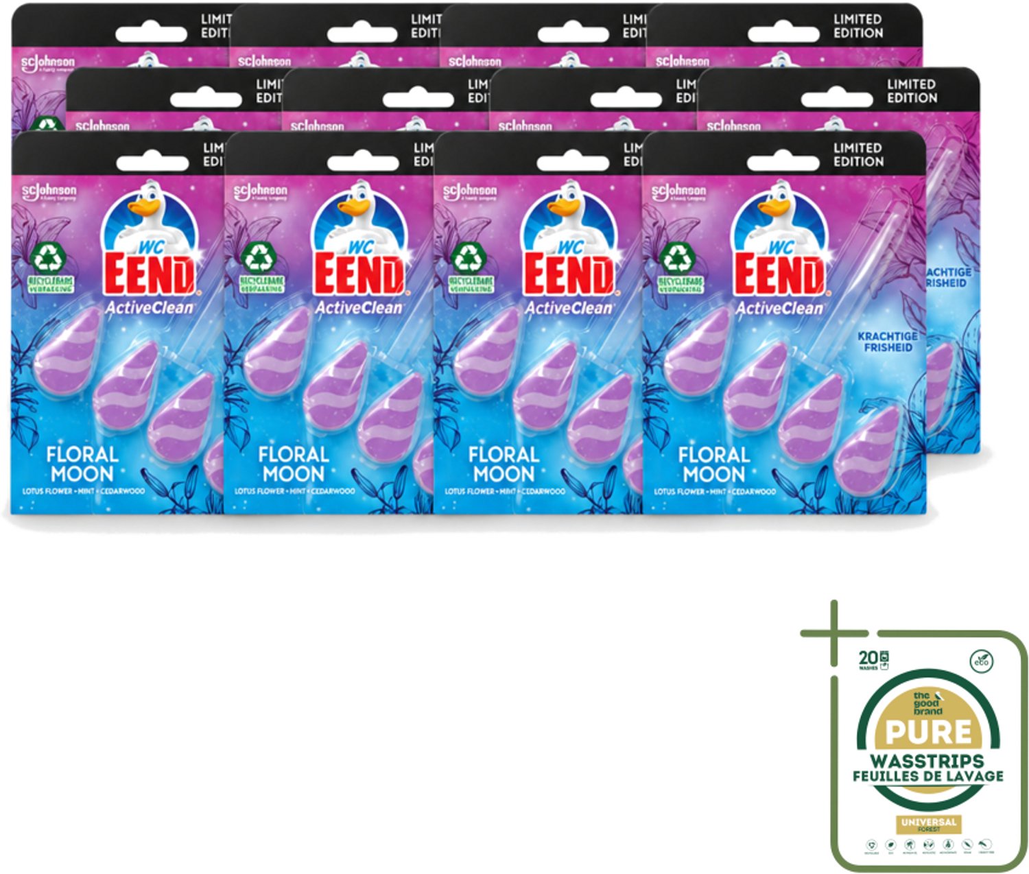 12 x WC Eend - Active Clean Floral Moon - Toiletblok - Lotus, Munt & Cederhout Geur - 38 gr - Wasstrips - Toiletblok - Toiletgeur - Actieve Reiniging - Frisheid - Bloemige Geur