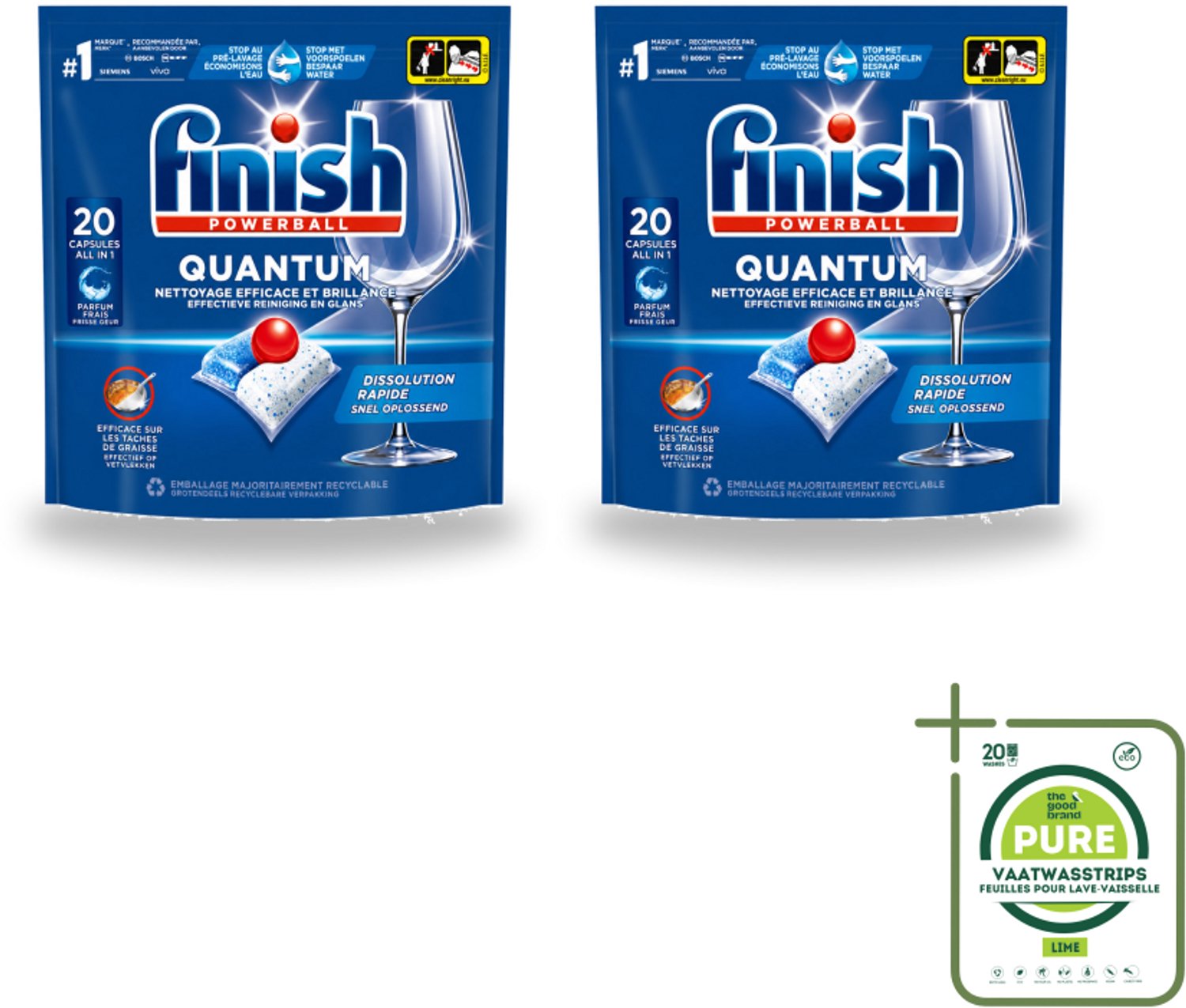 2 x Finish - Vaatwasmiddel - Quantum Vaatwastabletten Regular - Diepe Reiniging - 20 capsules - Grootverpakking - Vaatwasstrips - Vaatwasmiddel - Vaatwasmiddel Quantum - Vaatwasmiddel 3-in-1 - Vaatwasmiddel Met Glans - Vaatwasmiddel Voor Glas