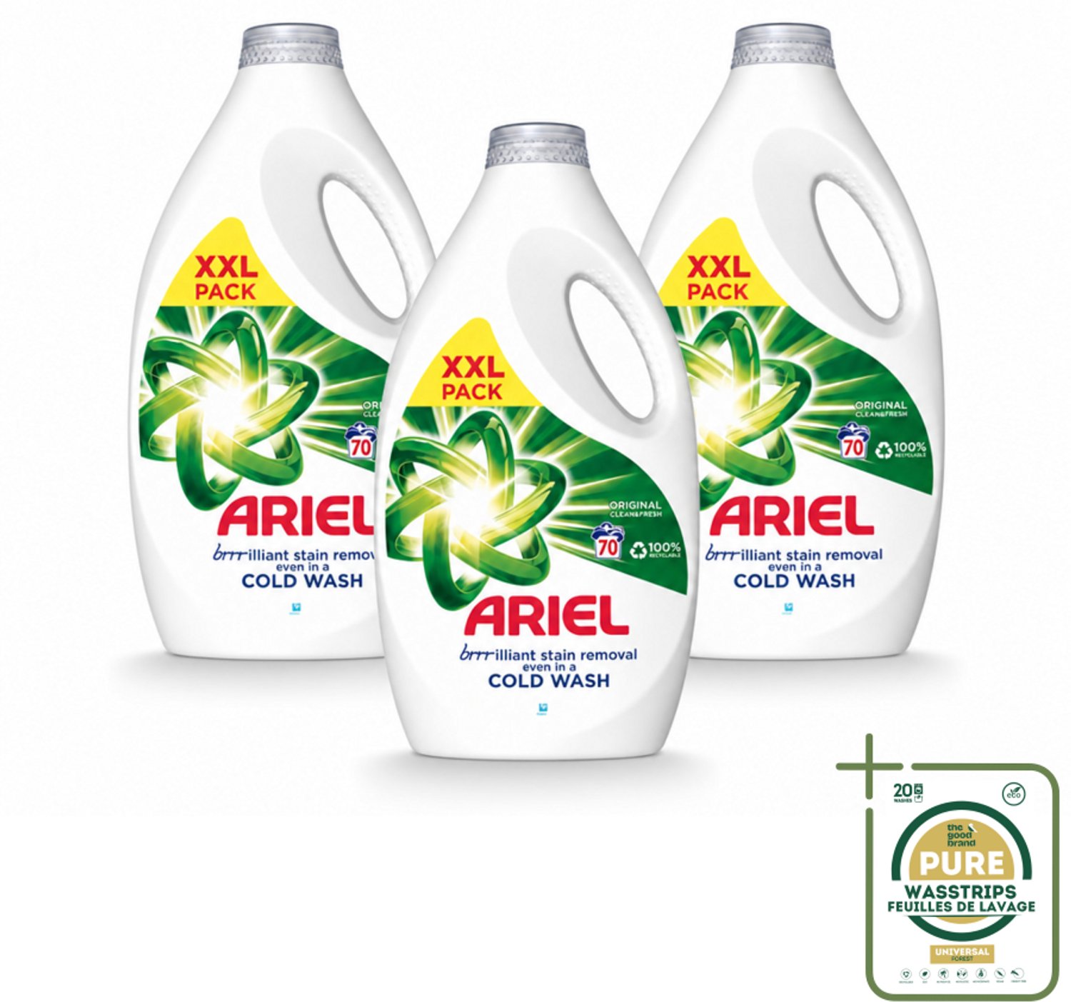 3 x Ariel - Wasmiddel - Original - 70 Wasbeurten - 2,45 liter - Wasstrips - Wasmiddel - Wasmiddel Voor Kleding - Vlekverwijdering - Frisheid - Wasmiddel 70 Wasbeurten