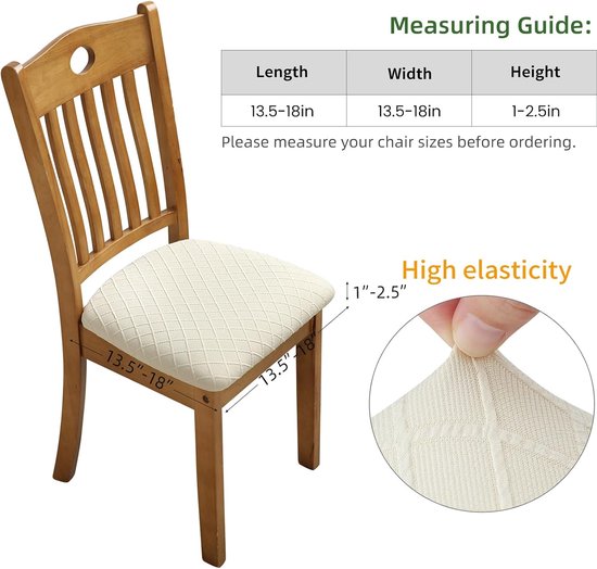 Stretch jacquard-stoelhoezen, afneembare wasbare anti-stof eetkamerstoel-zitkussen hoezen (6, beige) — afbeelding 4