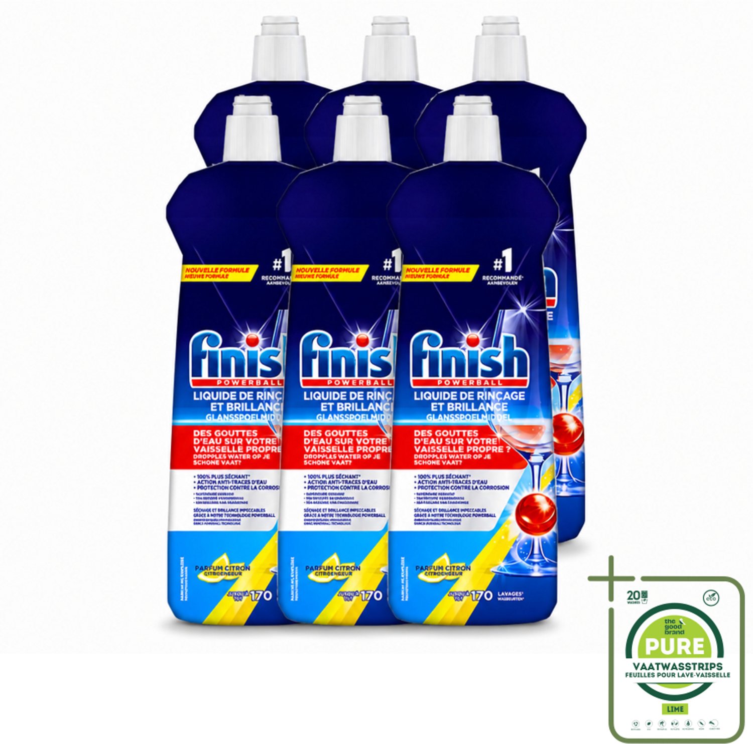 6 x Finish - Vaatwasmiddel - Glansspoelmiddel Citroen - Glans & Droogresultaat - 170 afwasbeurten - Grootverpakking - Vaatwasstrips - Glansspoelmiddel Citroen - Vaatwasmiddel - Glans - Droogproces - Kalkvorming
