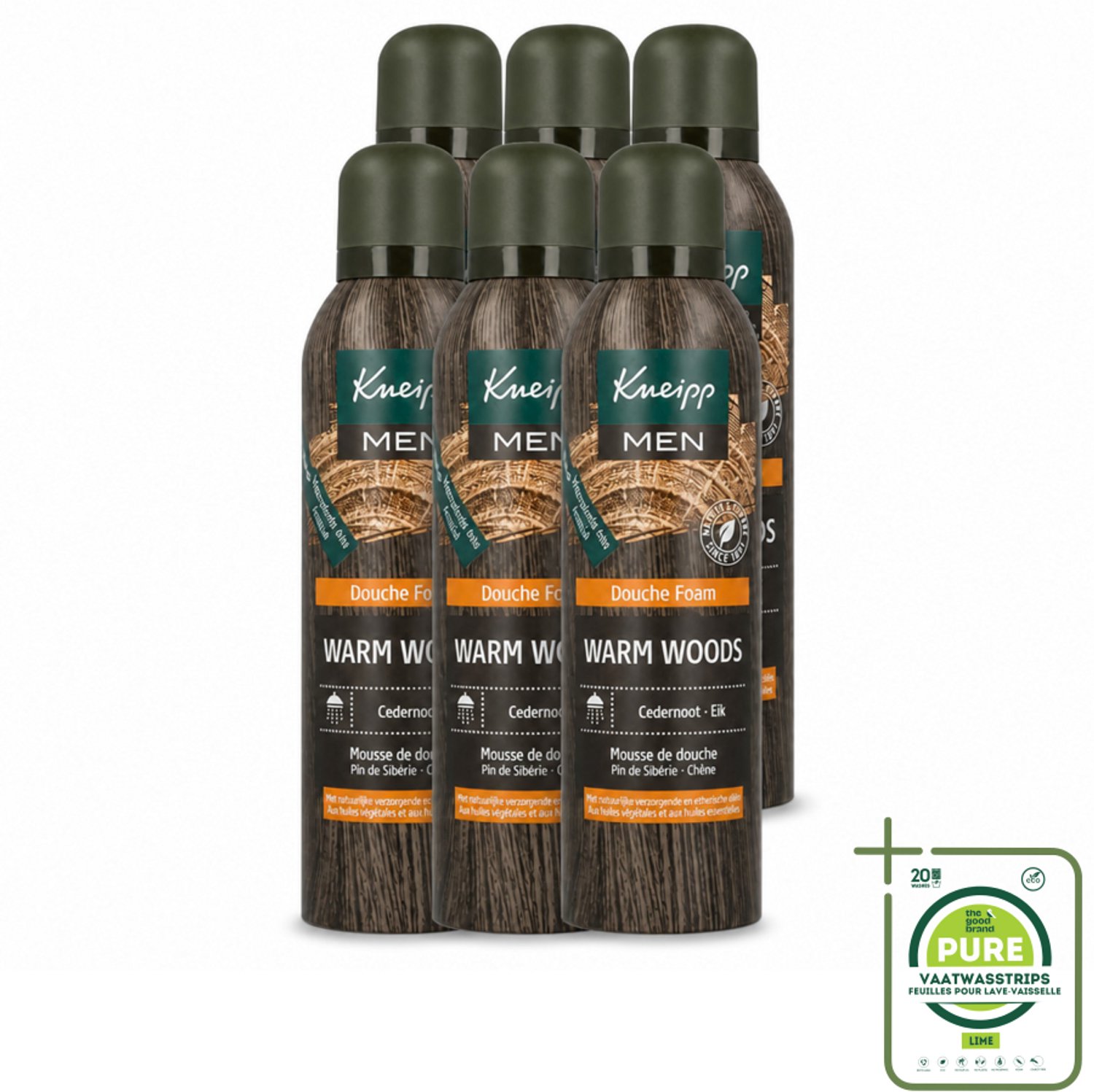 6 x Kneipp - Douche schuim - Men - Warm Woods - Warme houtgeur - 200 ml - Grootverpakking - Vaatwasstrips - Douche Foam - Warme Houtgeur - Mannelijke Geur - Natuurlijke Verzorging - Huid Verzorging