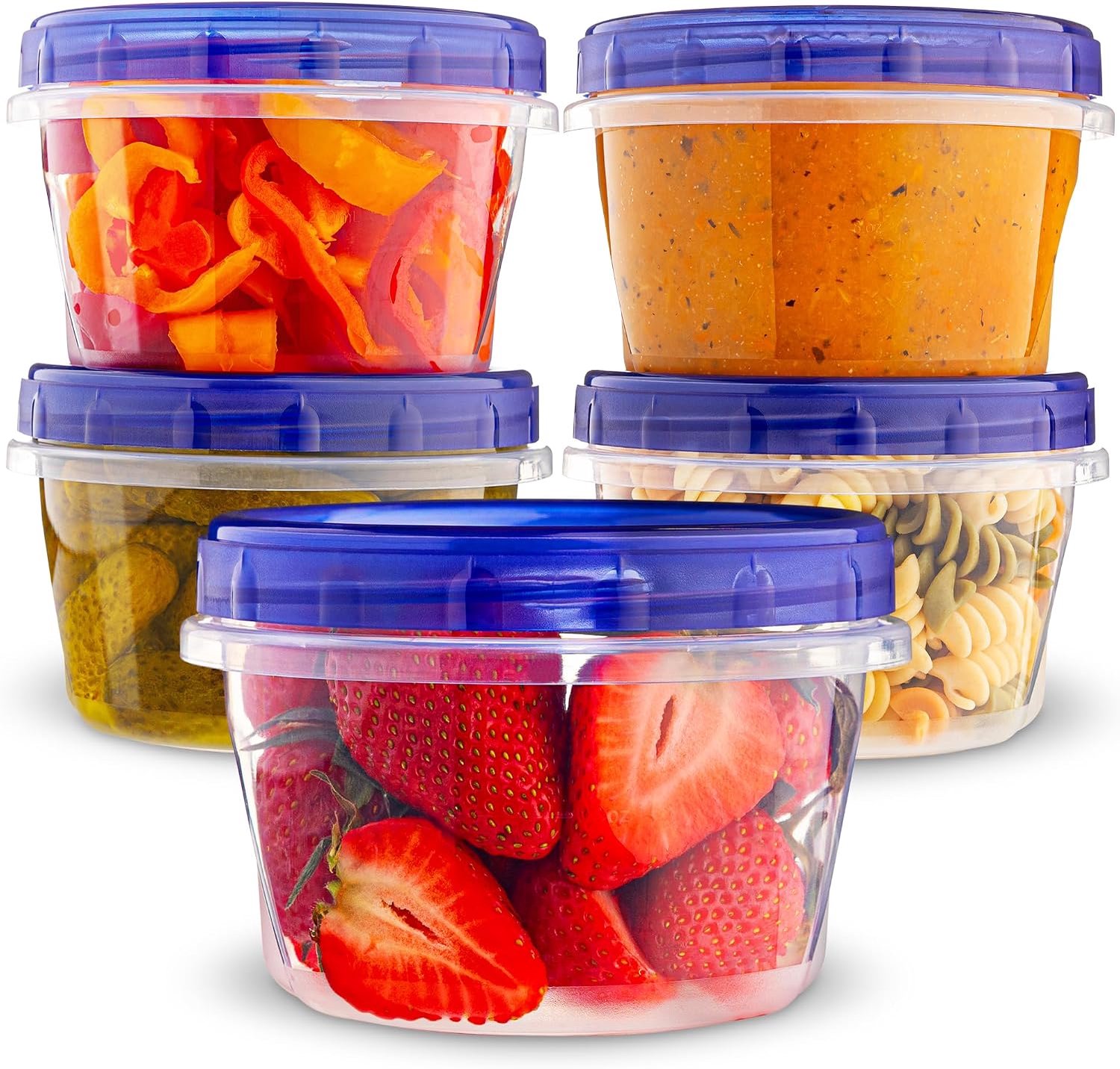 Plastic Food Deli Containers Met Twist Top Deksels - (16 oz) - [5 Pack] - Voedselopslagcontainers Afhaalmaaltijden om mee te nemen - magnetron, vriezer en vaatwasmachinebestendig BPA-vrij