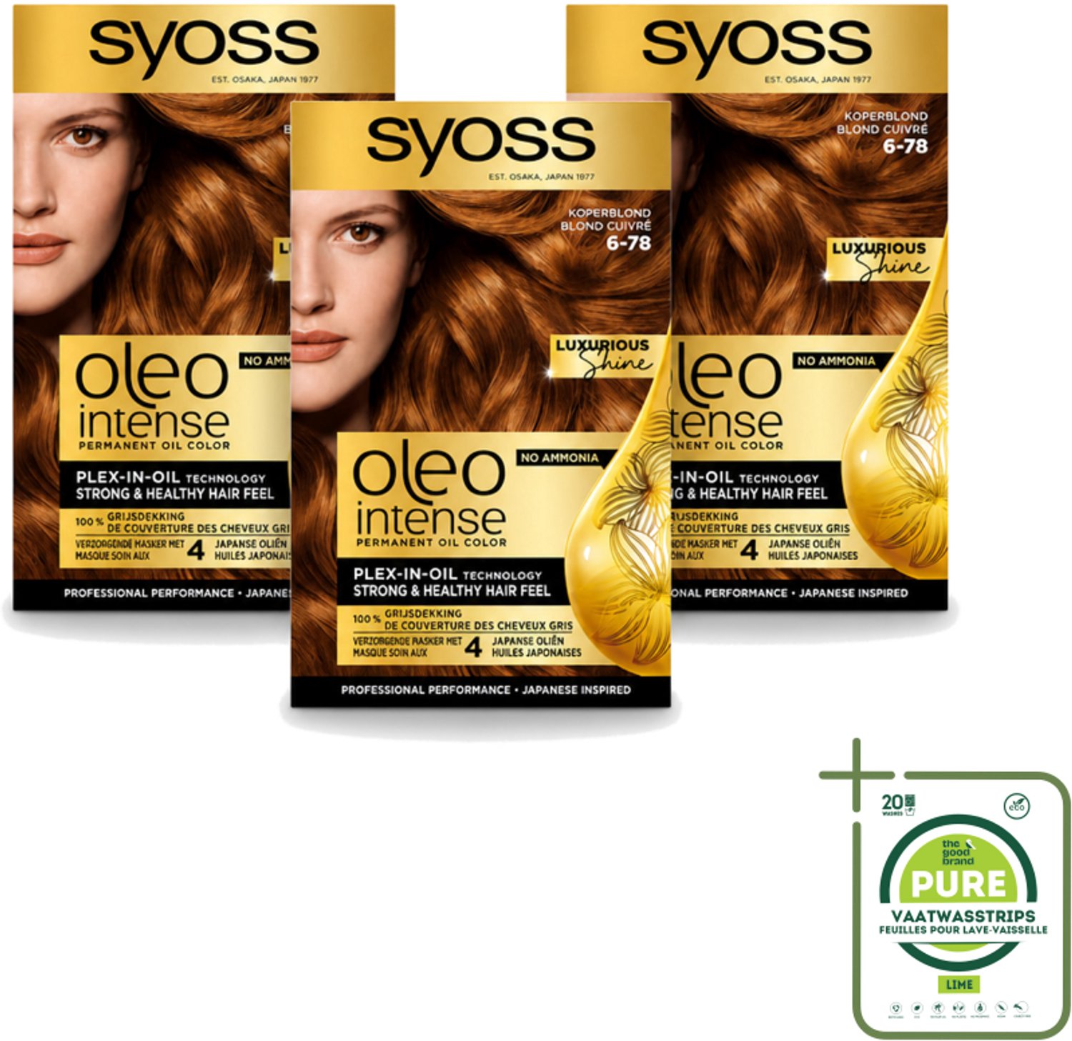 3 x SYOSS - Oleo Intense 6-78 - Haarverf - Permanente Haarkleuring - Koperblond - Langdurige Kleur - Grootverpakking - Vaatwasstrips - Haarkleuring - Koperblond - Olie-formule - Grijsdekking - Haarverzorging