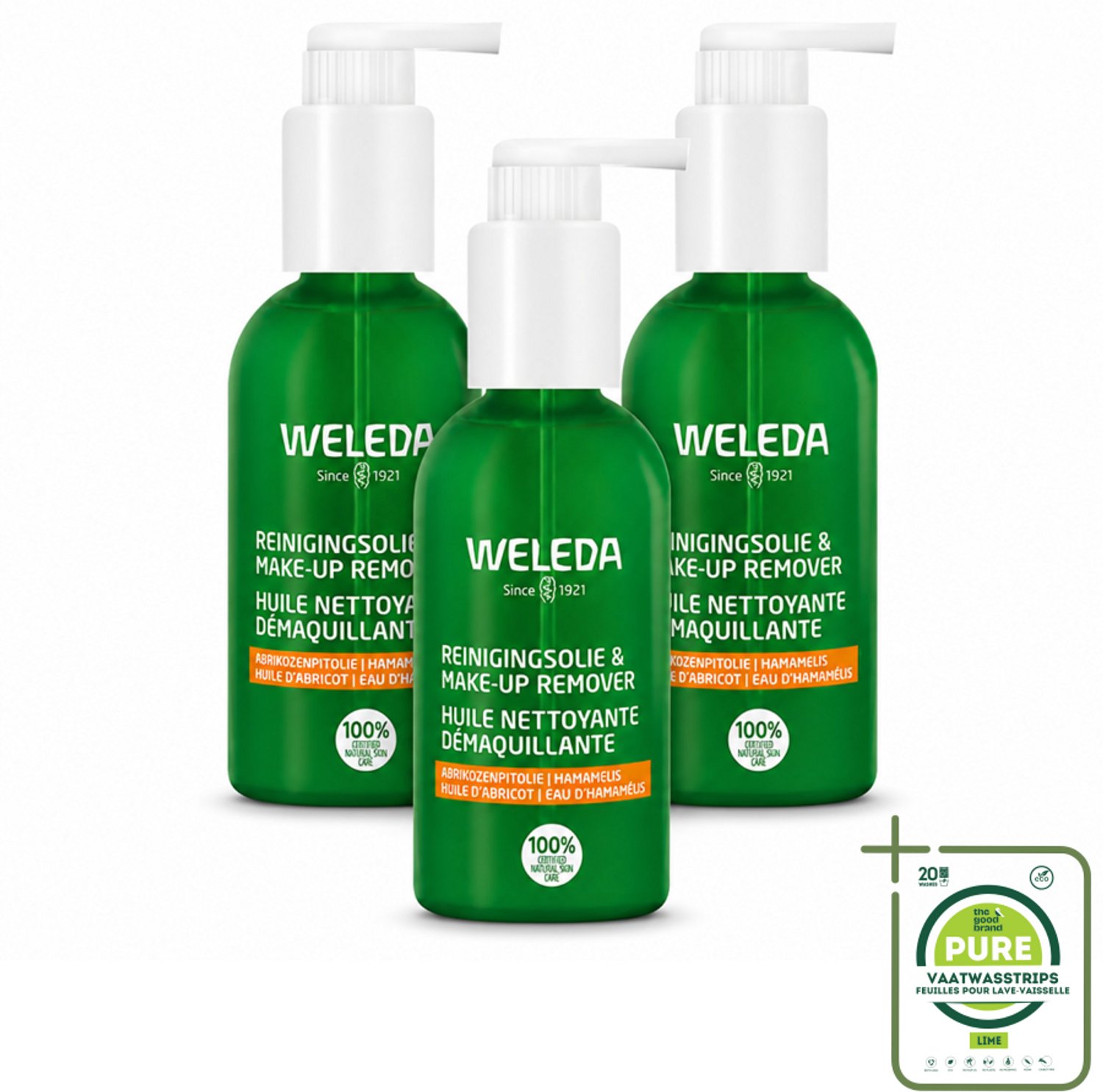 3 x WELEDA - Reinigingsolie & Make‑up Remover - 150 ml - Grootverpakking - Vaatwasstrips - Gezichtsreiniging - Make-up Verwijderen - Natuurlijke Reiniging - Waterproof Make-up Verwijderen - Gezichtsverzorging
