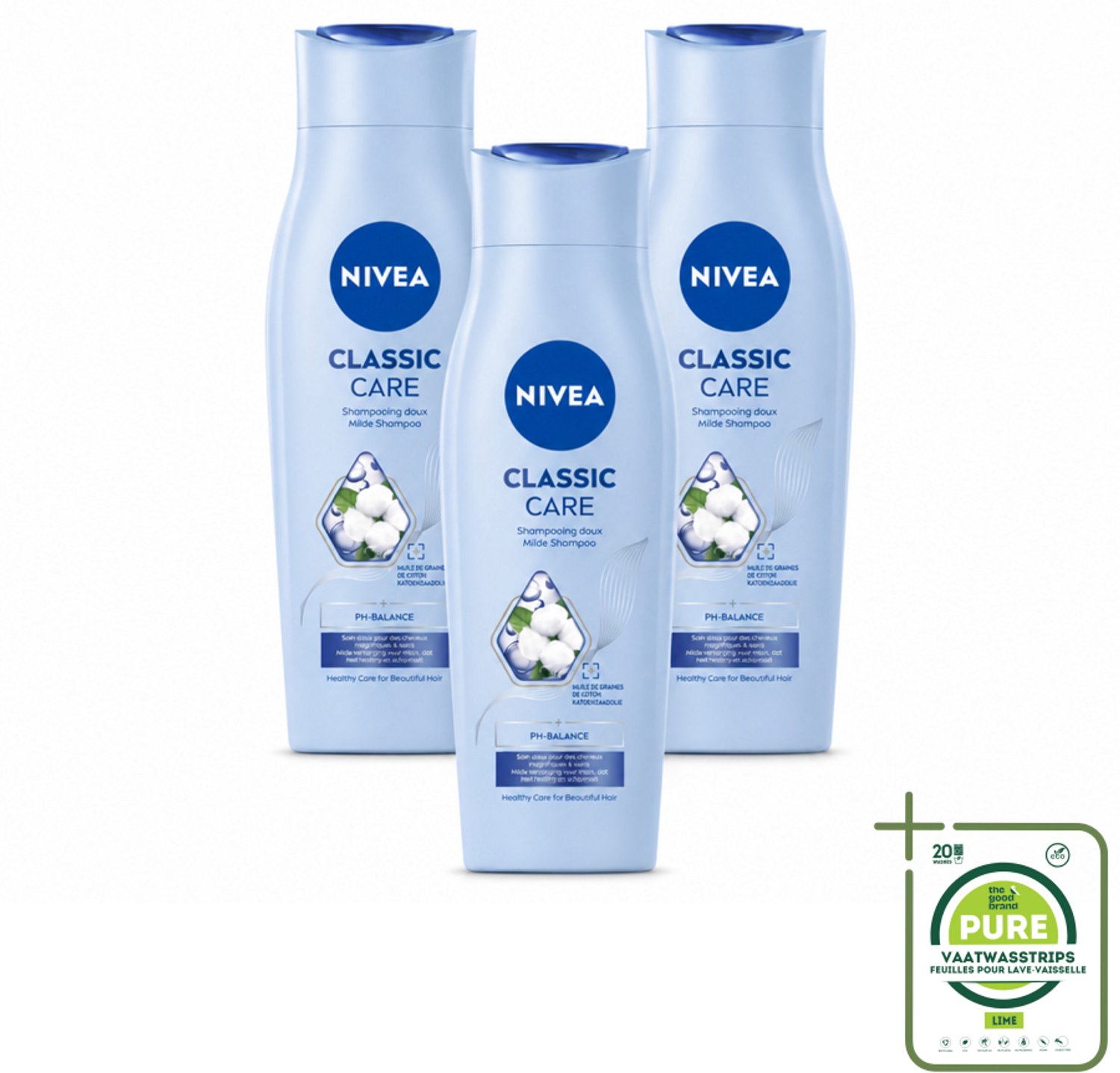 3 x NIVEA - Shampoo - Klassieke Verzorging - Gezonde Zorg - Glanzend Haar - 250 ml - Grootverpakking - Vaatwasstrips - Shampoo Voor Haar - Verzorgend Shampoo - Milde Shampoo - Haar Reinigen - Gezond Haar