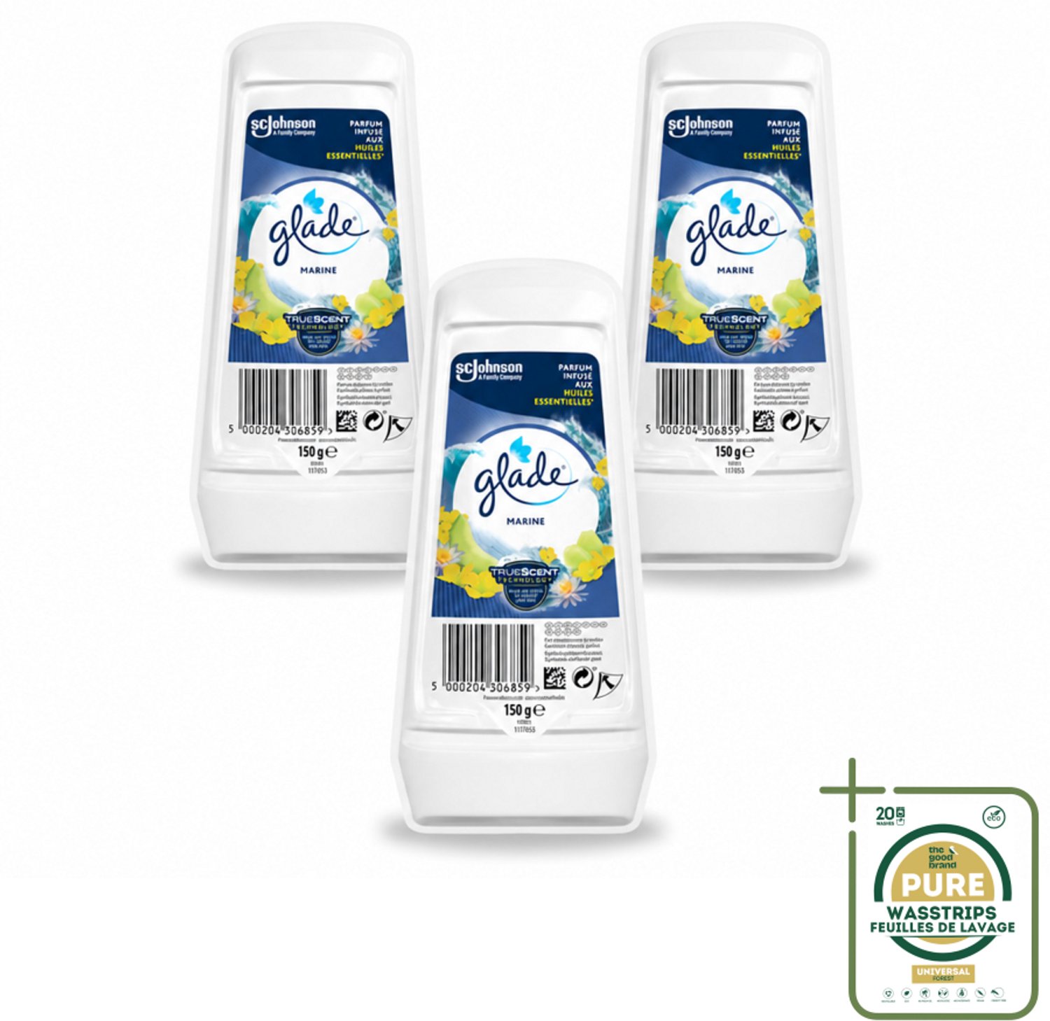 3 x Glade - Gel - Marine - 150 g - Luchtverfrisser - Fris Geur - Maritieme Geur - Geur Gel - Badkamer Geur
