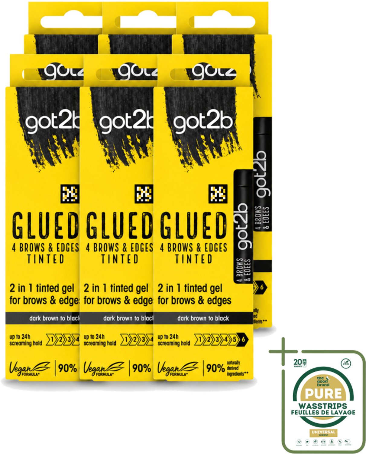 6 x Got2B - 2-in-1 Gel - Brows & Edges Zwart - 16 ml - Wasstrips - Wenkbrauwen En Haarranden - Gestylde Brows - Haarranden - Gel Voor Brows - Gel Voor Edges