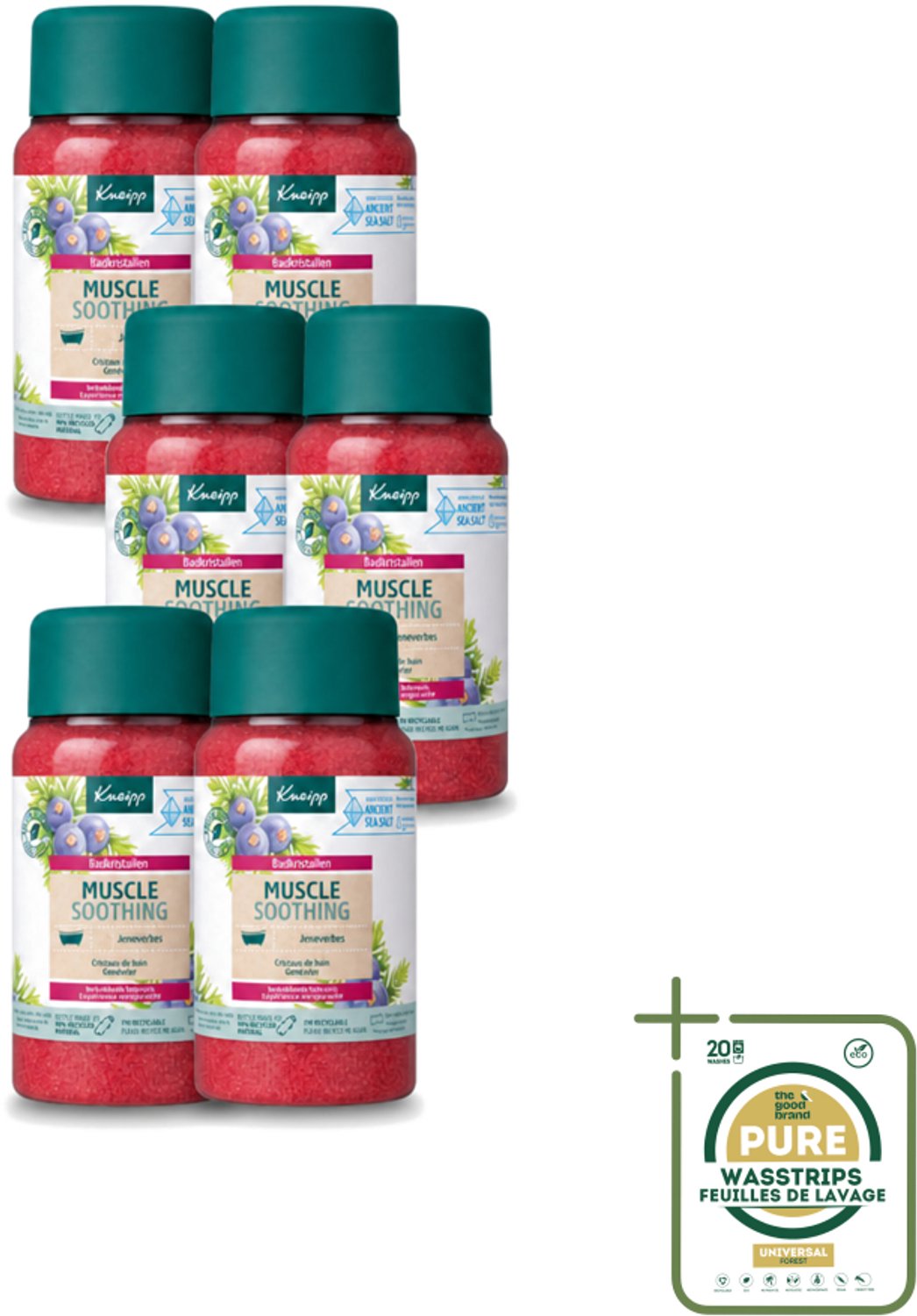 6 x Kneipp - Badzout - Muscle Soothing - Jeneverbes - Weldaad voor spieren - 600 g - Wasstrips - Badzout Voor Spieren - Spierverzorging - Ontspanning - Badkristallen - Jeneverbes