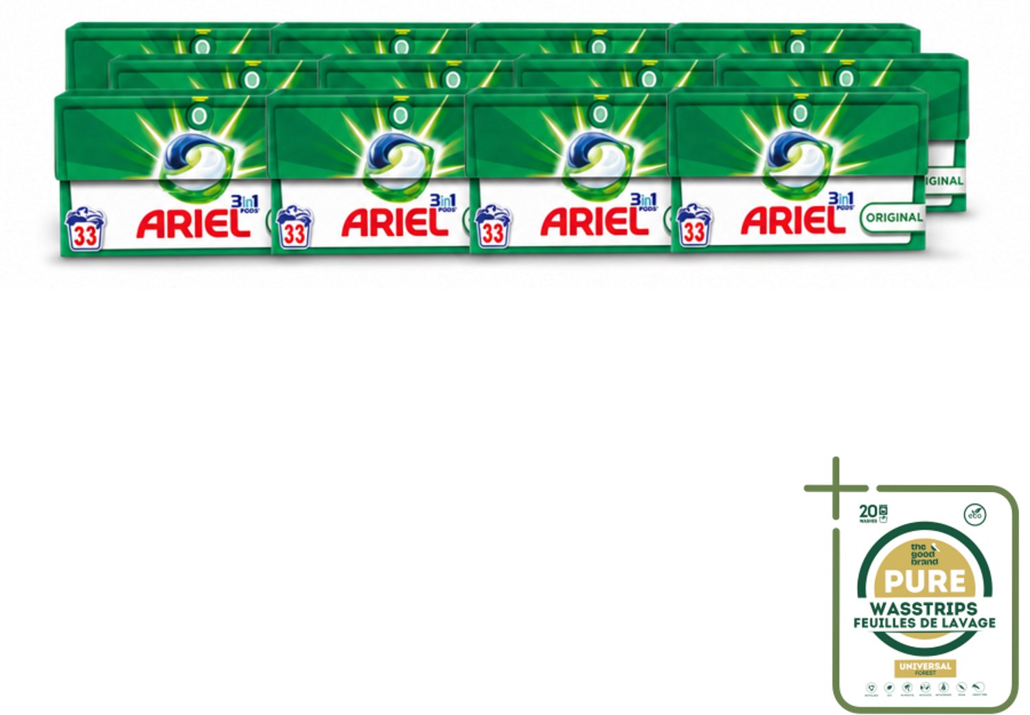 12 x Ariel - 3in1 Wasmiddel Pods - Original - 33 Pods - Wasstrips - 3 In 1 Wasmiddel - Wasmiddel Pod - Wasmiddel Voor Koud Water - Wasmiddel Voor Vlekken - Wasmiddel Voor Frisheid