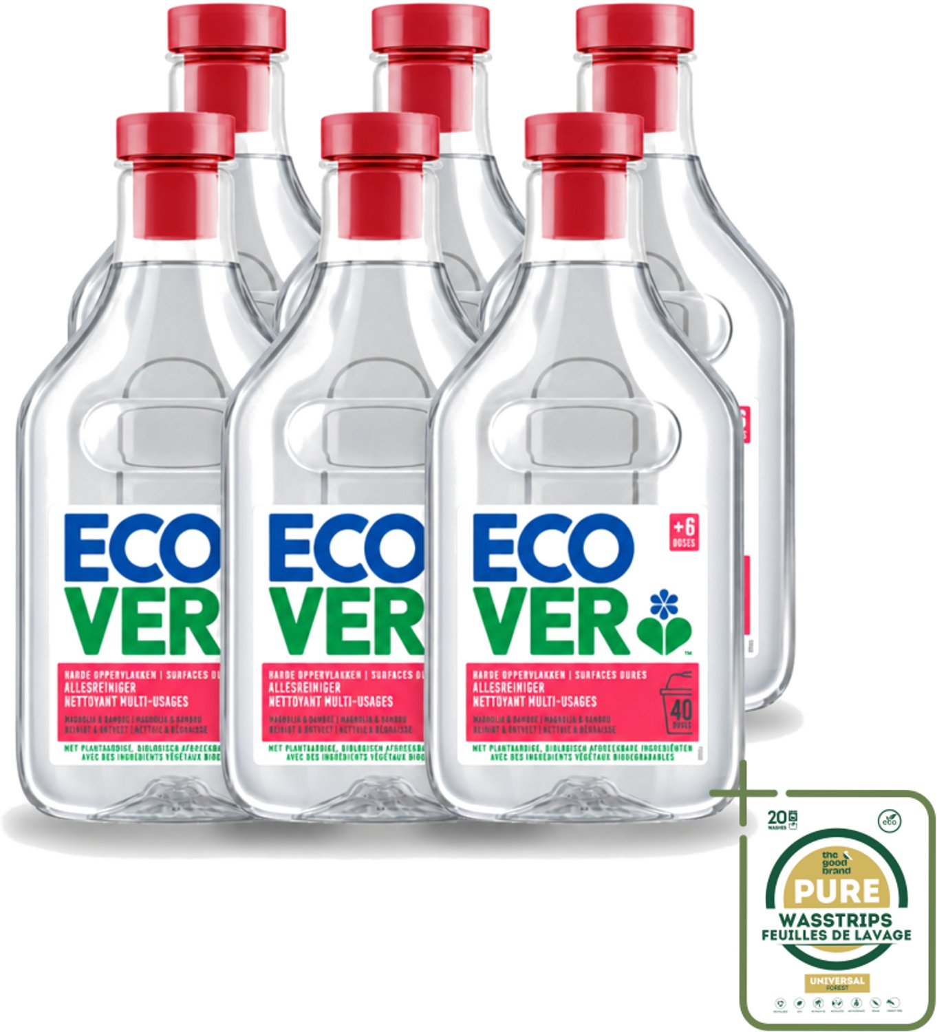 6 x Ecover - Allesreiniger - Magnolia & Bamboe - 1 liter - Wasstrips - Allesreiniger - Natuurlijke Reiniger - Plantaardige Reiniger - Ecologische Reiniger - Frisse Geur
