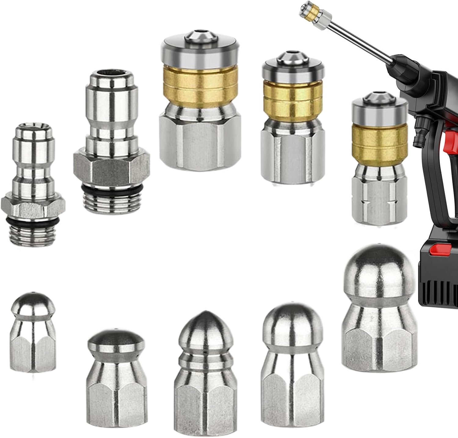 Kanaalreinigingsmondstuk, accessoires met draaiknop, mondstuk voor wasmachine, 10 stuks, voor huis, badkamer, keuken, bouw, regenpijp