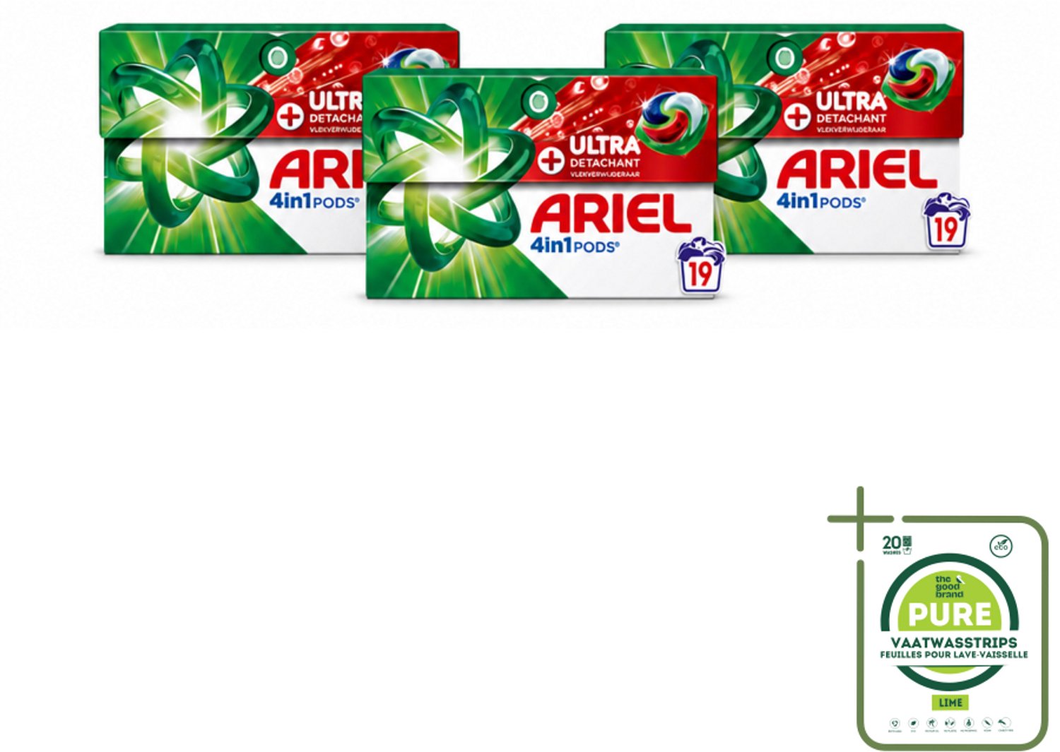 3 x Ariel - 4in1 Wasmiddel Pods - Ultra Vlekverwijderaar - 19 Pods - Grootverpakking - Vaatwasstrips - Wasmiddel - Vlekverwijderaar - Wasbeurt - Wasmiddel Pod - Vlekken Verwijderen