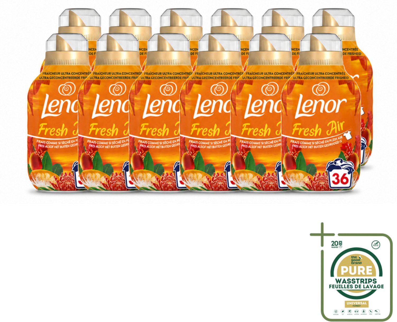 12 x Lenor - Wasverzachter - Fresh Air Tropenzon - Ultra Geconcentreerd - 36 Wasbeurten - Wasstrips - Wasverzachter - Wasverzachter Fris - Wasverzachter Tropisch - Wasverzachter Binnen - Wasverzachter Buiten