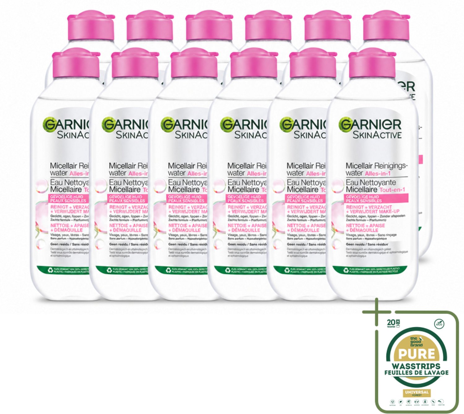 12 x Garnier - SkinActive - Micellair Reinigingswater - Gevoelige Huid - Milde Reiniging & Make-Up Remover - 400 ml - Wasstrips - Gevoelige Huid - Micellair Reinigen - Make-up Verwijderen - Milde Reiniging - Gezicht Reinigen