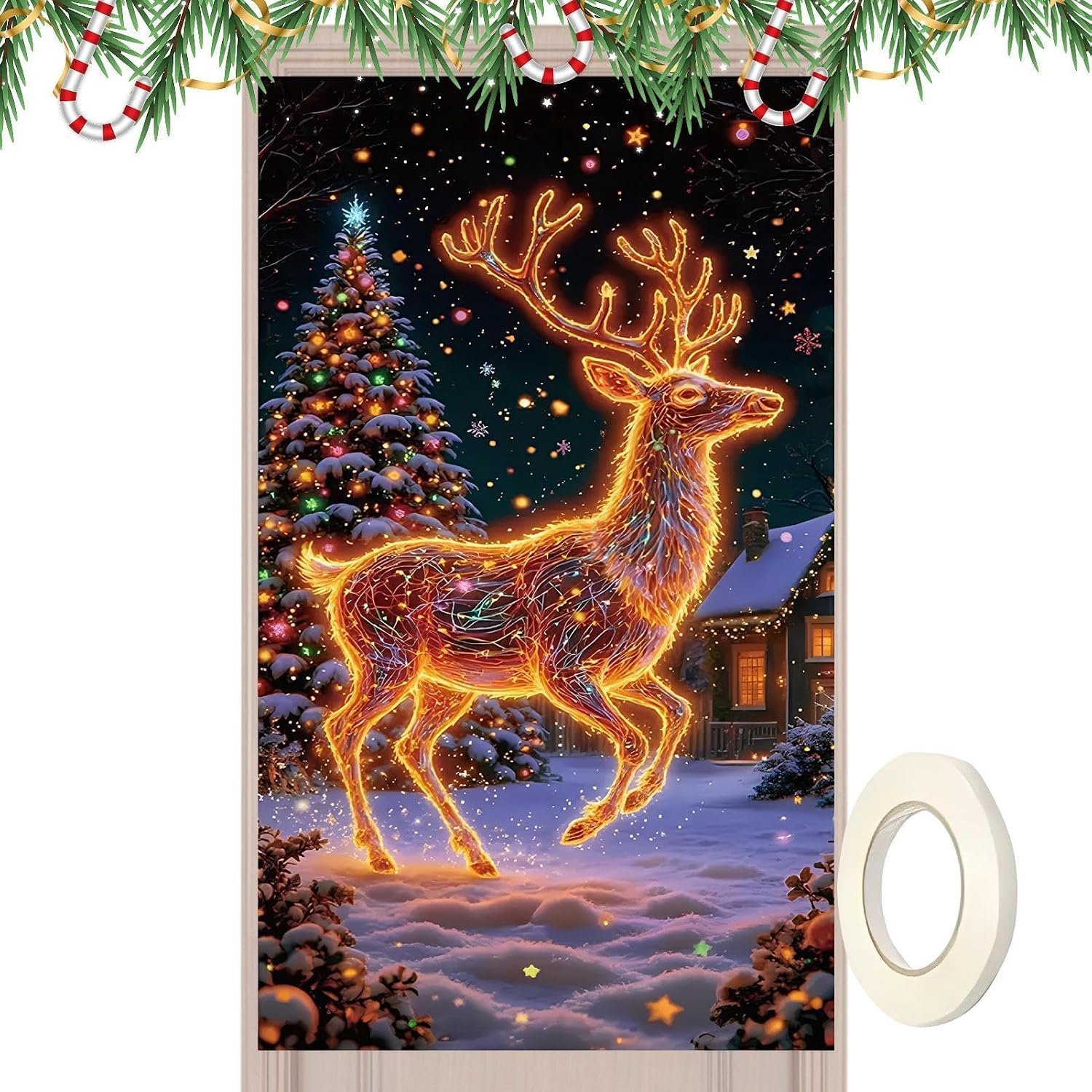 Kerst Deur Cover 180x90cm UV Fluorescerende Feestelijke Decor