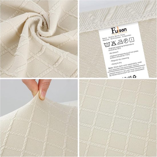 Fuloon Stretch Jacquard Dining Bench Cover - Anti-stof afneembare bankhoes wasbare bank beschermer cover voor woonkamer, slaapkamer, keuken (beige) — afbeelding 4